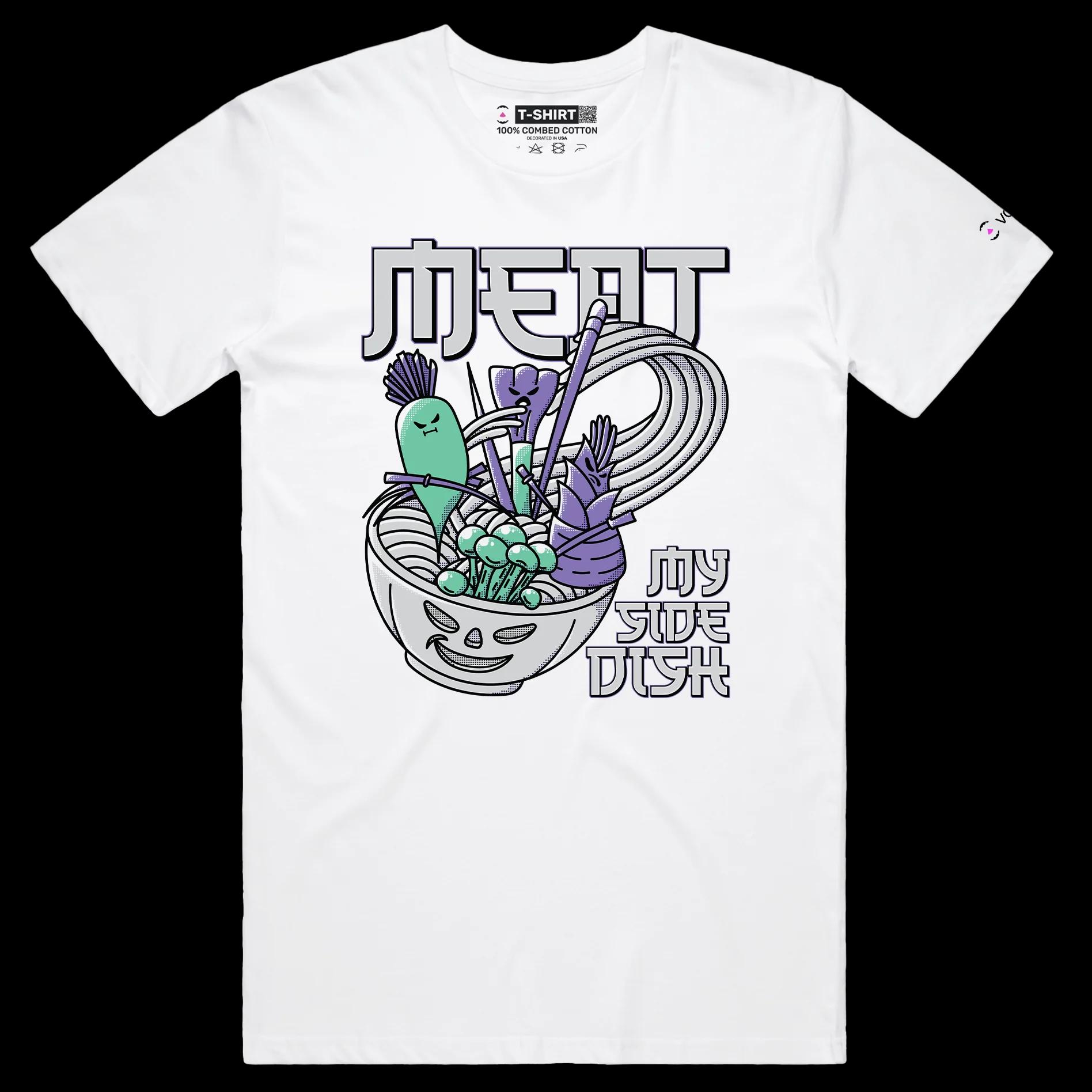 VOICEART White Male Regular A Bowl Full of Vegetables Funny T-Shirt Premium Graphic Food Themed Meat as a Side Dish