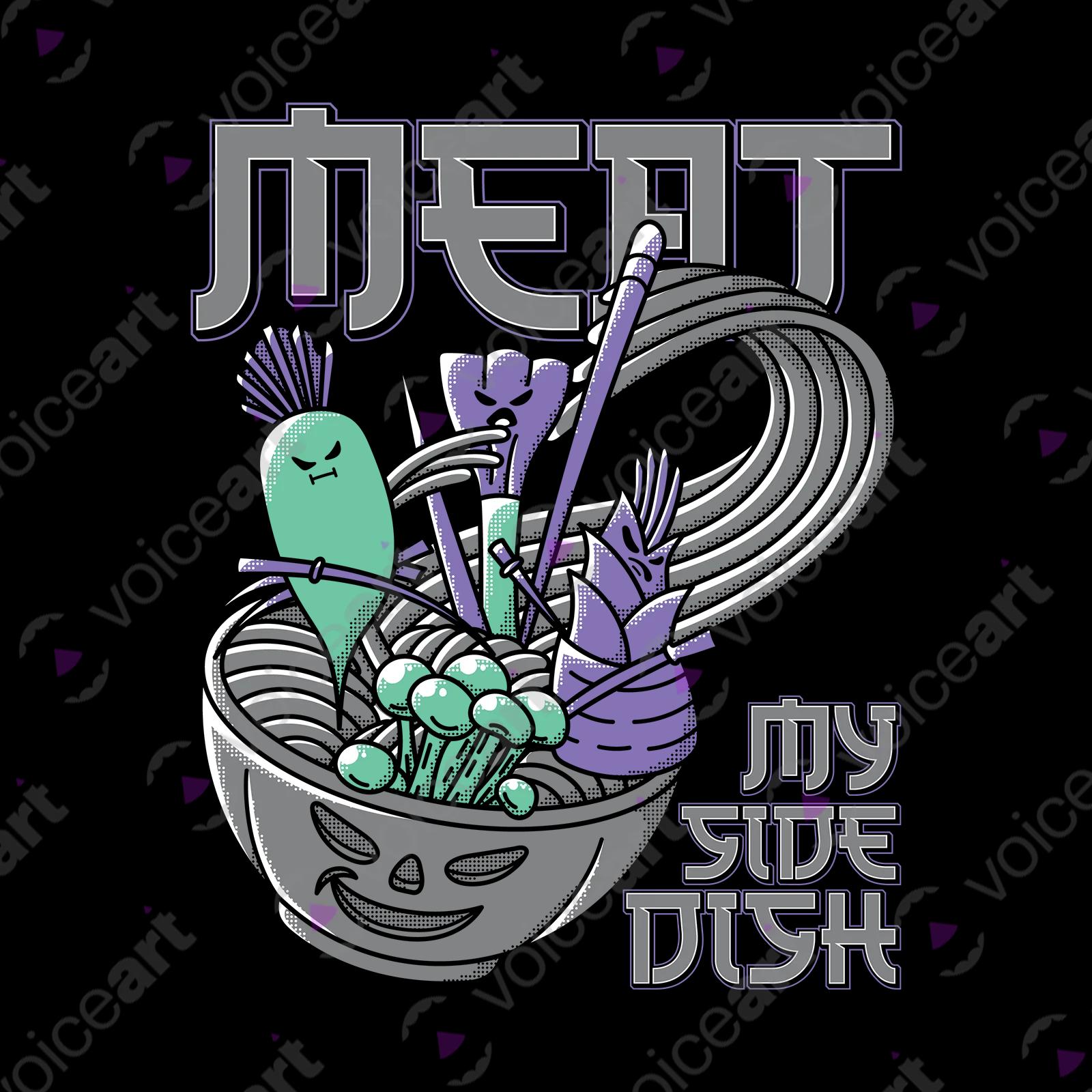 VOICEART Black Watermark A Bowl Full of Vegetables Funny T-Shirt Premium Graphic Food Themed Meat as a Side Dish