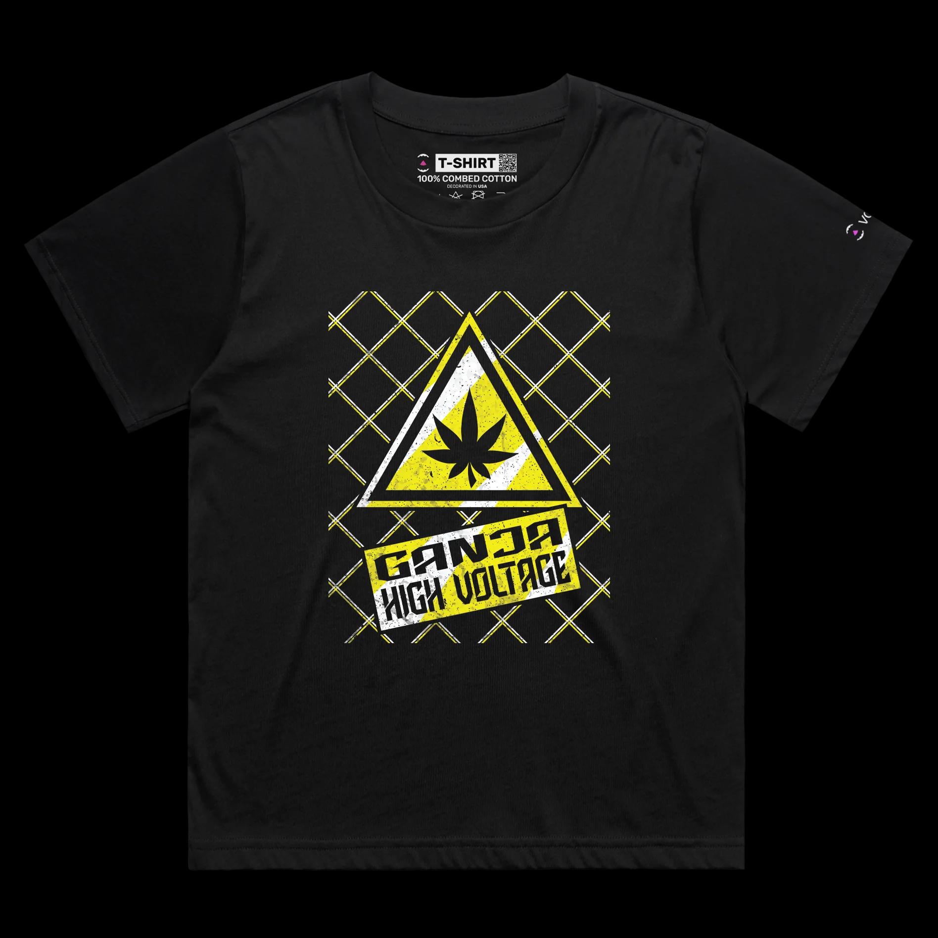 VOICEART Black Female Loose High Voltage Ganja Funny Shirt Premium Quality Weed Youth Culture and Lifestyle Wordplay Tee