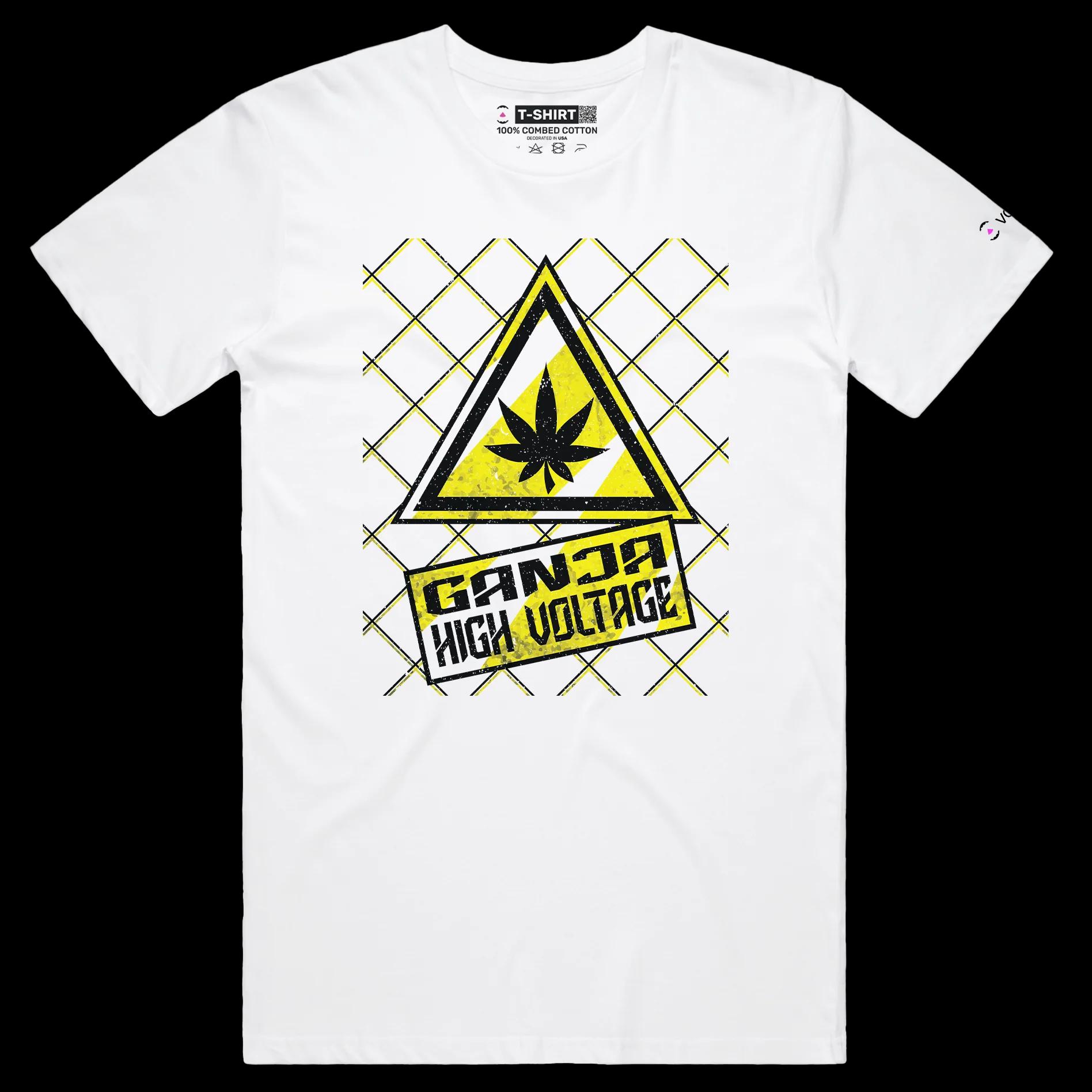 VOICEART White Male Regular High Voltage Ganja Funny Shirt Premium Quality Weed Youth Culture and Lifestyle Wordplay Tee