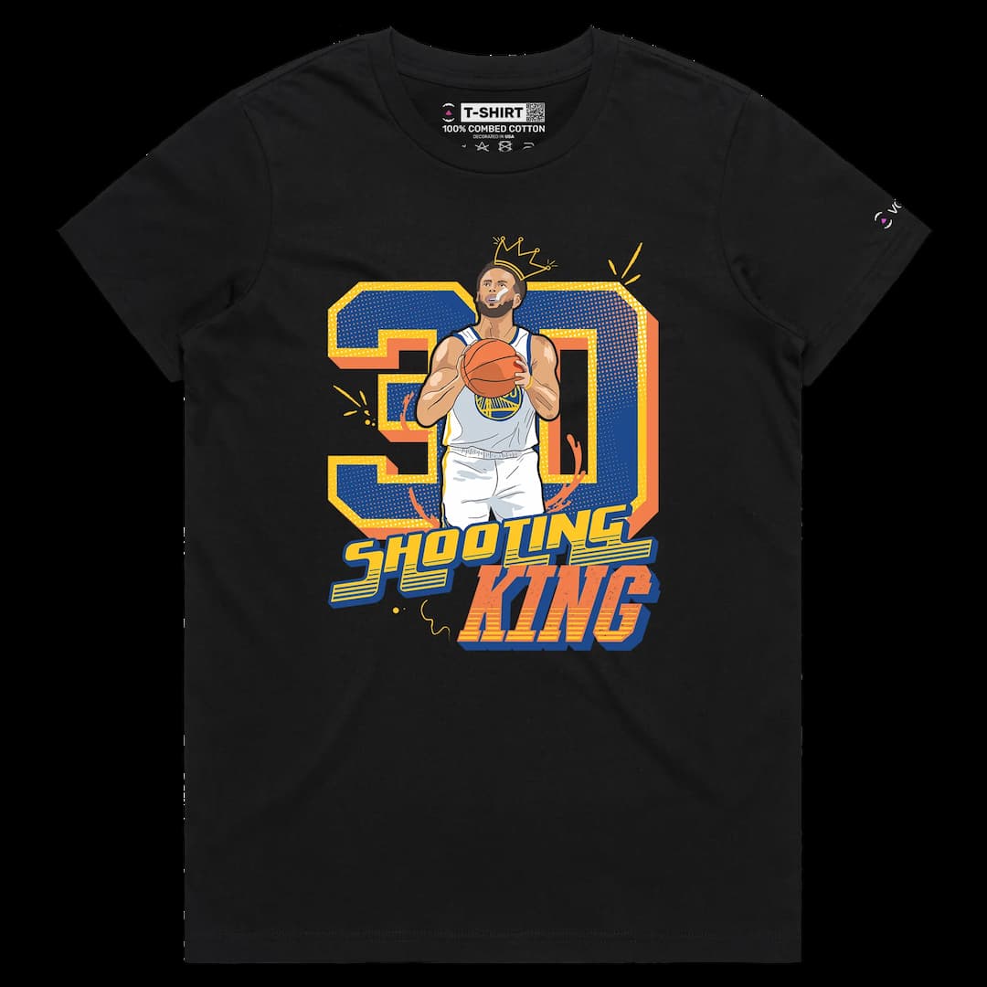 VOICEART Black Female Regular Curry The Shooting King Sports Shirt Premium Warriors Three Point GOAT Tee for Basketball Fans