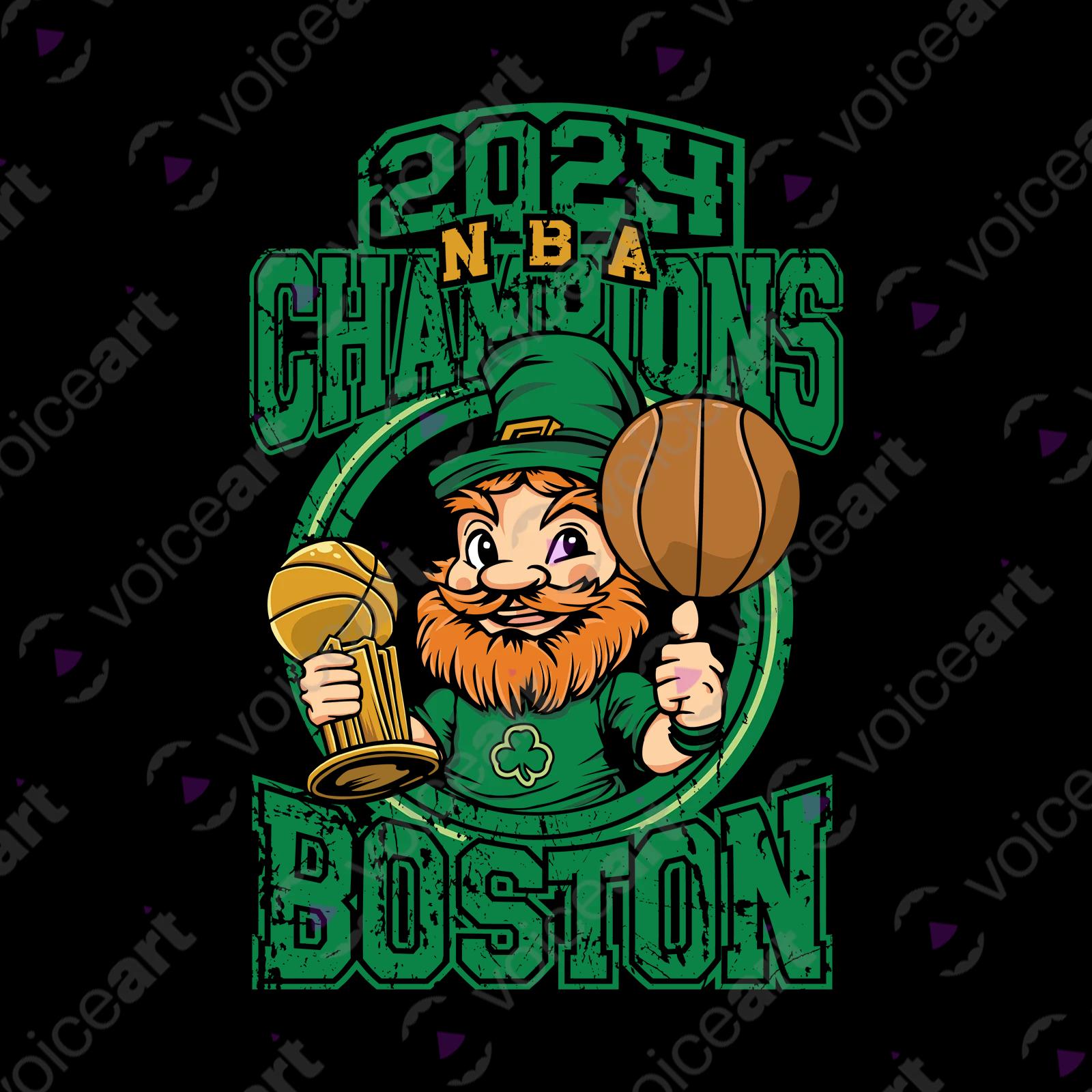VOICEART Black Watermark NBA Champions 2024 Sports Shirt Premium Quality Celt Trophy Boston Own Tee for Basketball Fans