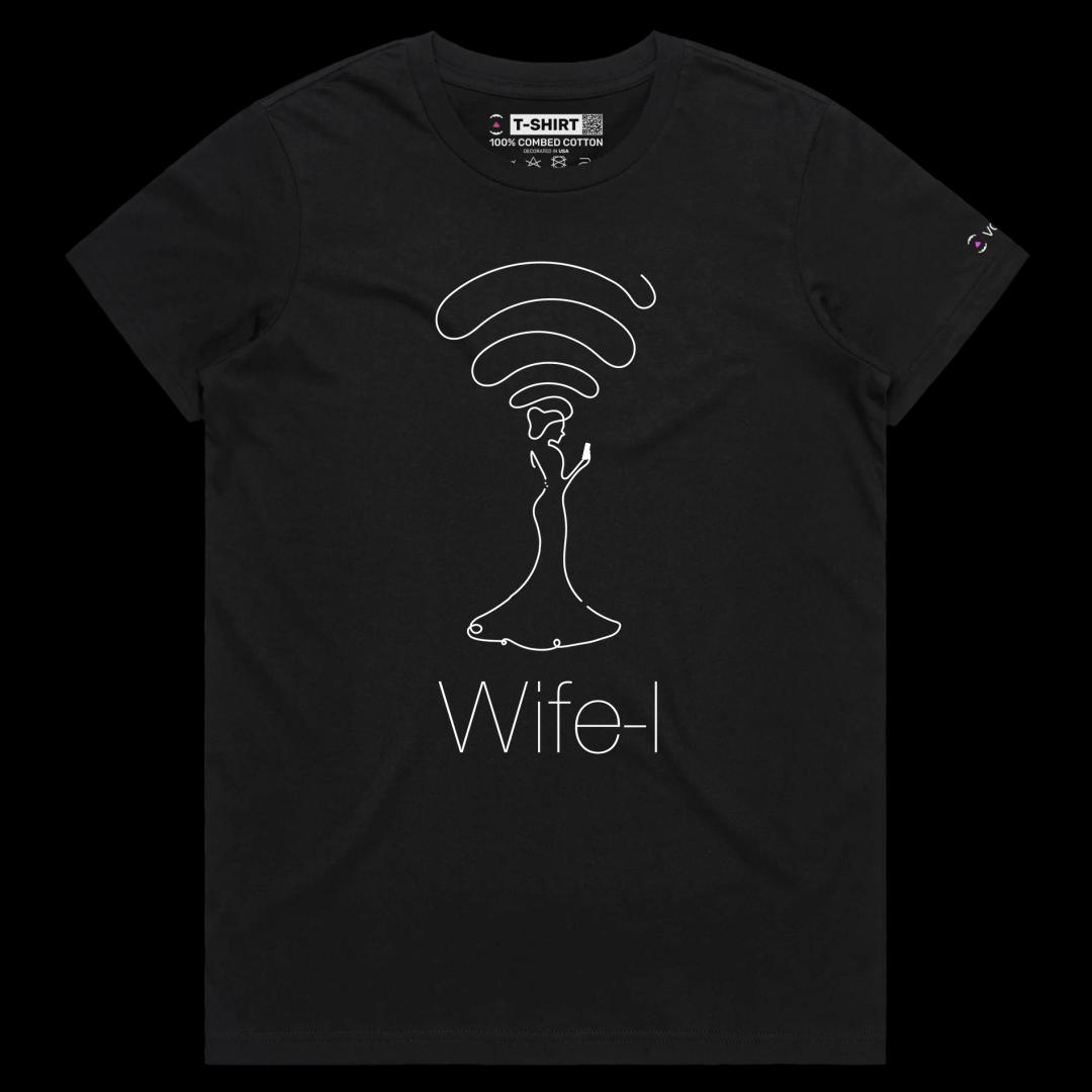 VOICEART Black Female Regular Bride in a Dress Funny T-Shirt Premium Graphic Design Wife and WiFi Technology Wordplay Te