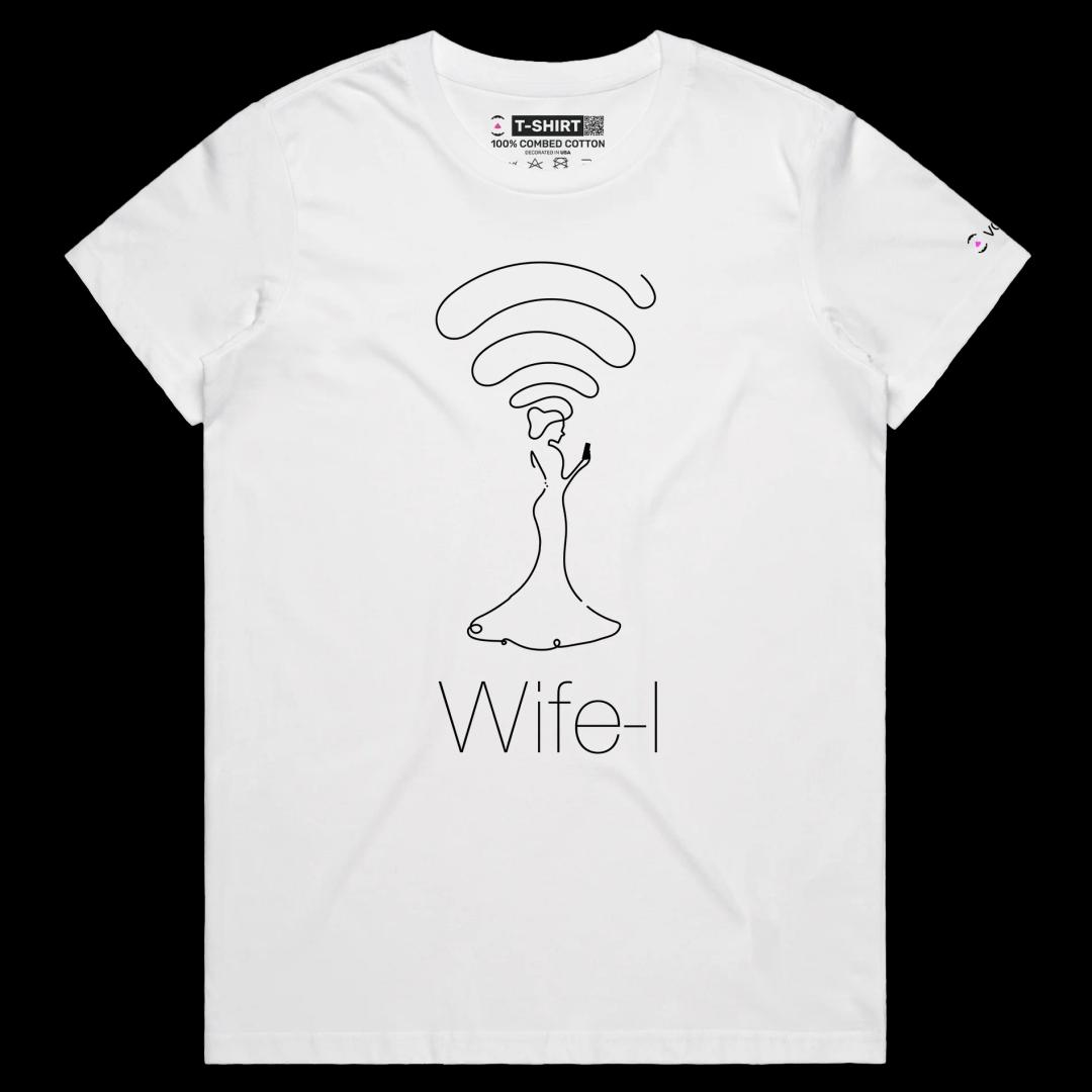 VOICEART White Female Regular Bride in a Dress Funny T-Shirt Premium Graphic Design Wife and WiFi Technology Wordplay Te