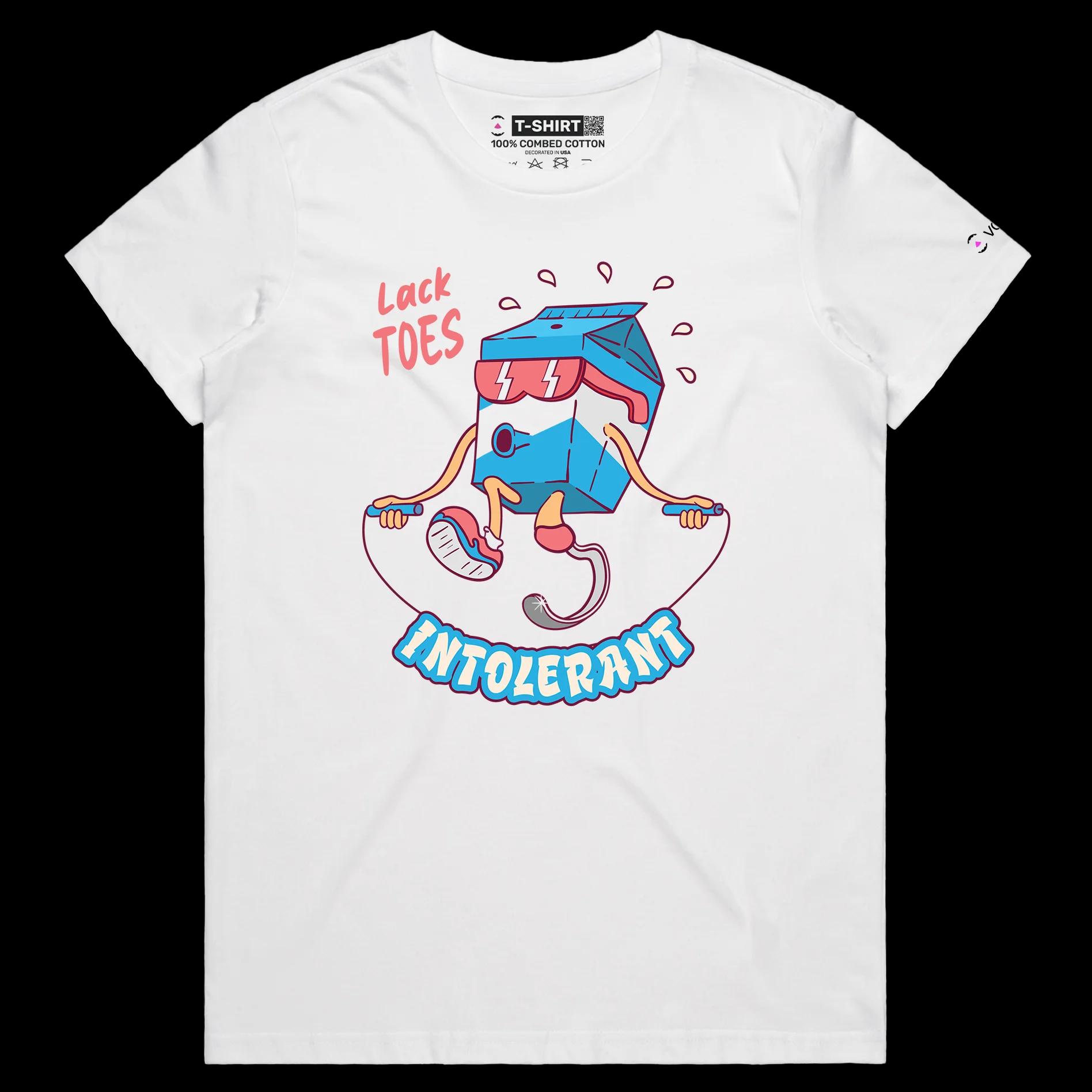 VOICEART White Female Regular Lactose Intolerant Funny tShirt Premium Graphic Design Milk Carton Prosthetic Leg Wordplay Tee