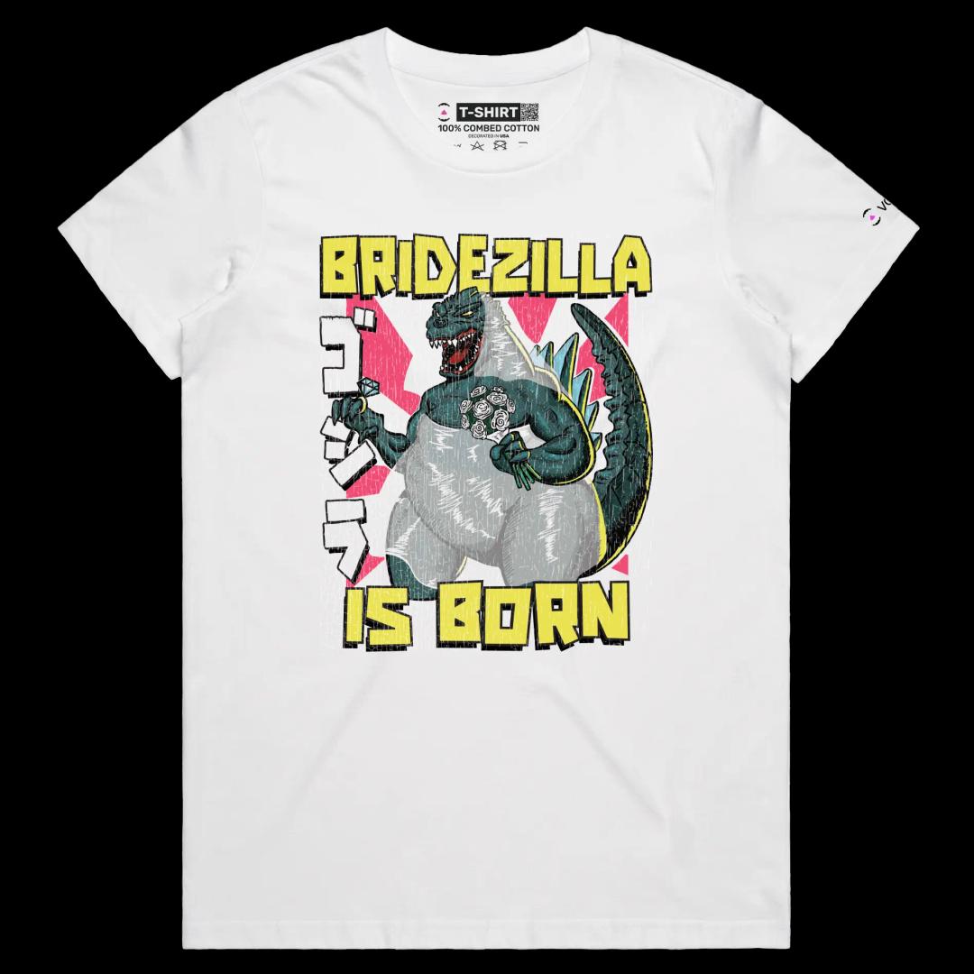 VOICEART White Female Regular Bridezilla at the Wedding Funny T-Shirt for Couples with Premium Marriage and a Monster Tee