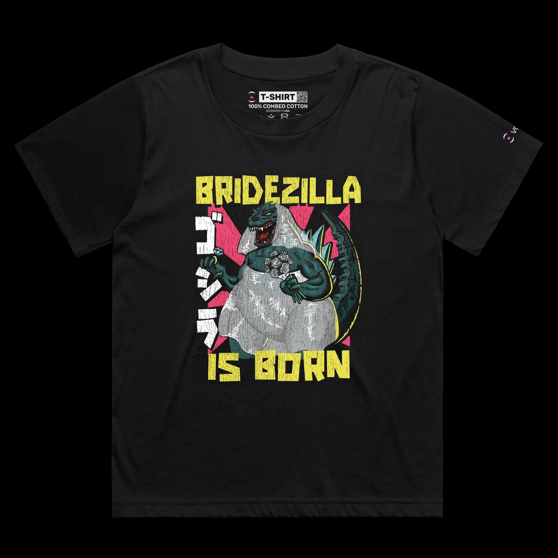 VOICEART Black Female Loose Bridezilla at the Wedding Funny T-Shirt for Couples with Premium Marriage and a Monster Tee