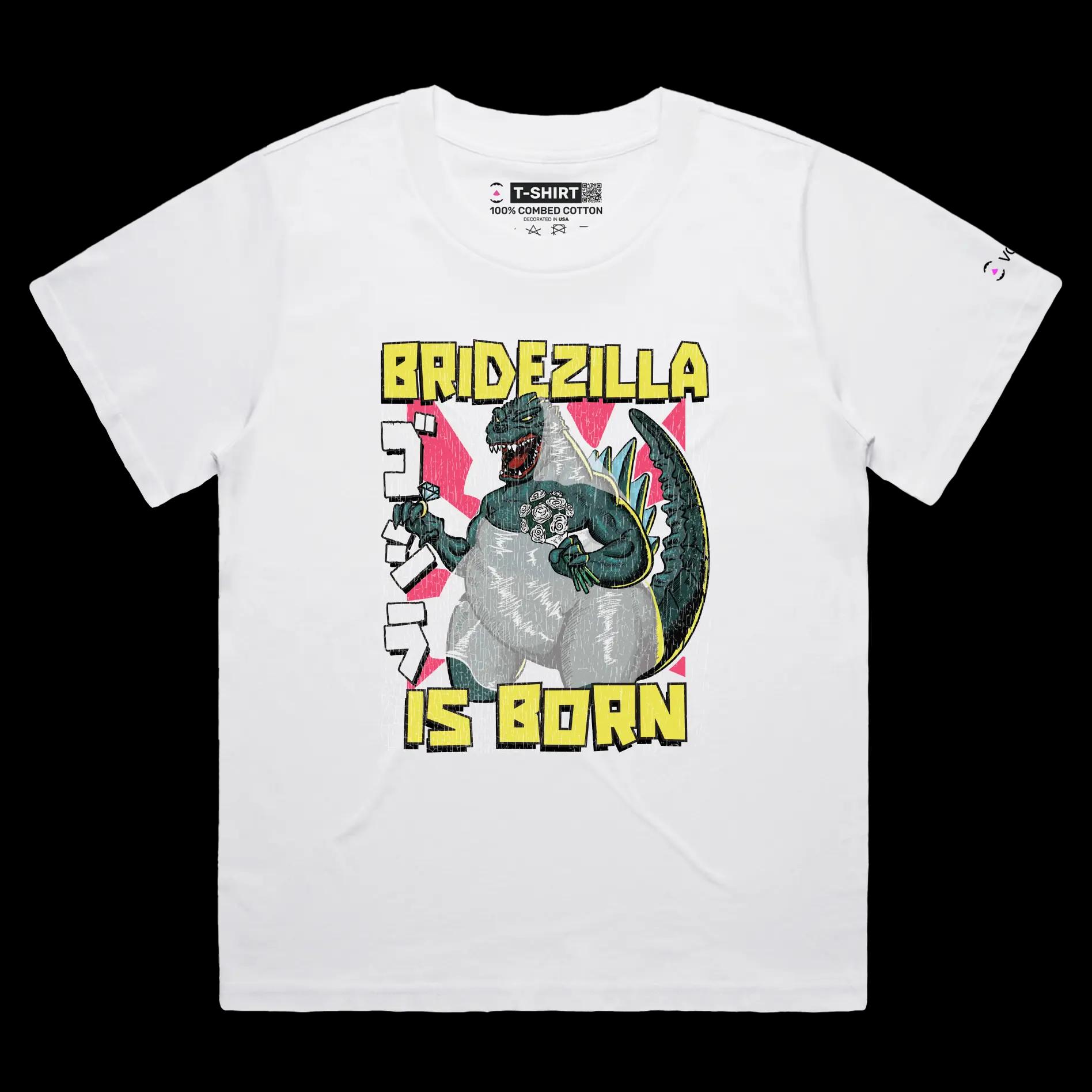 VOICEART White Female Loose Bridezilla at the Wedding Funny T-Shirt for Couples with Premium Marriage and a Monster Tee