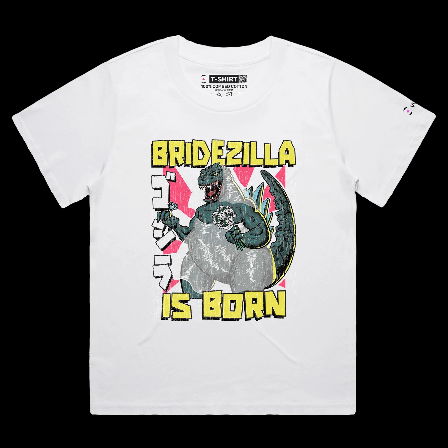 VOICEART White Female Loose Bridezilla at the Wedding Funny T-Shirt for Couples with Premium Marriage and a Monster Tee