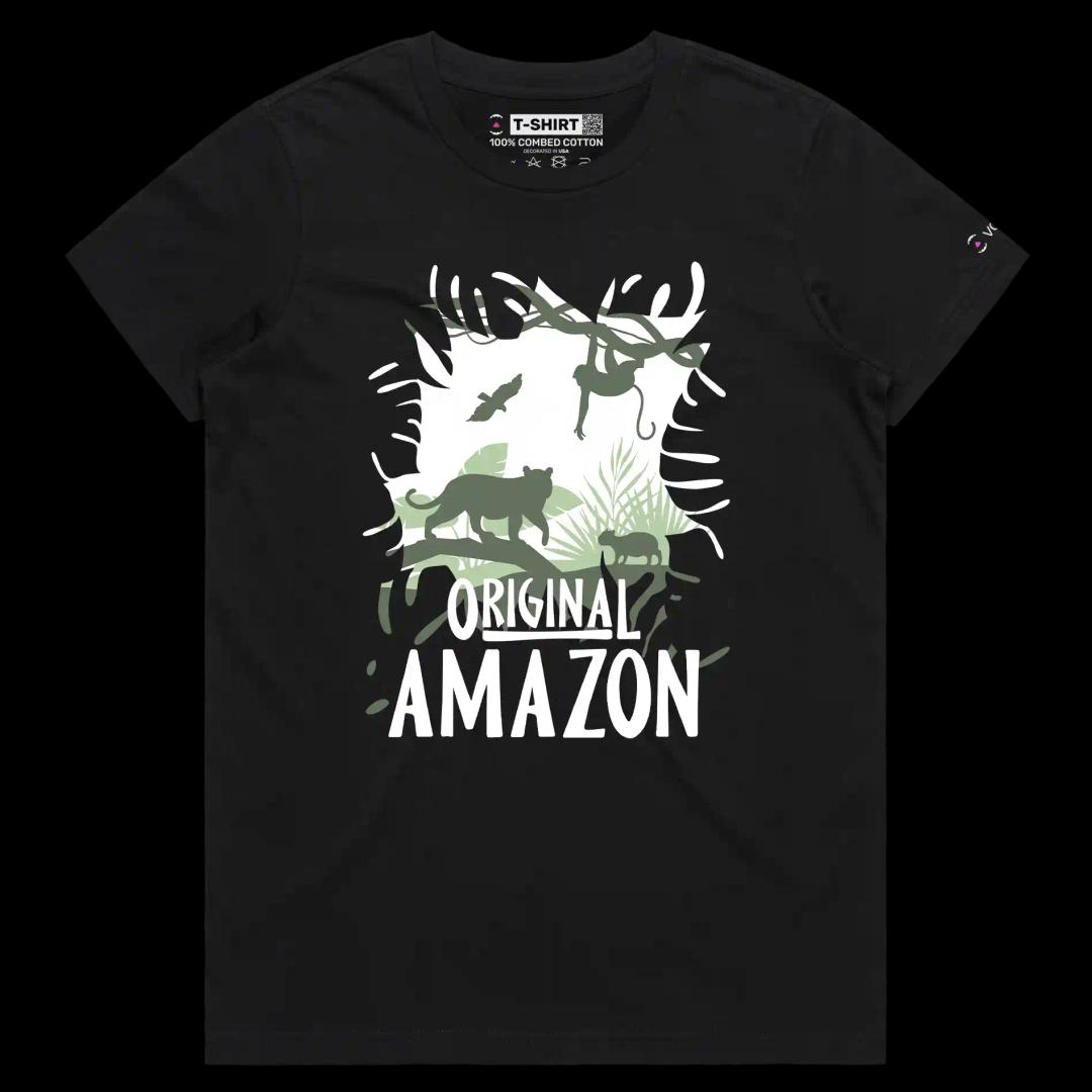 VOICEART Black Female Regular Original Amazon Rainforest Animals T-Shirt Premium Quality Tarzan Movie Themed Tee with Jungle