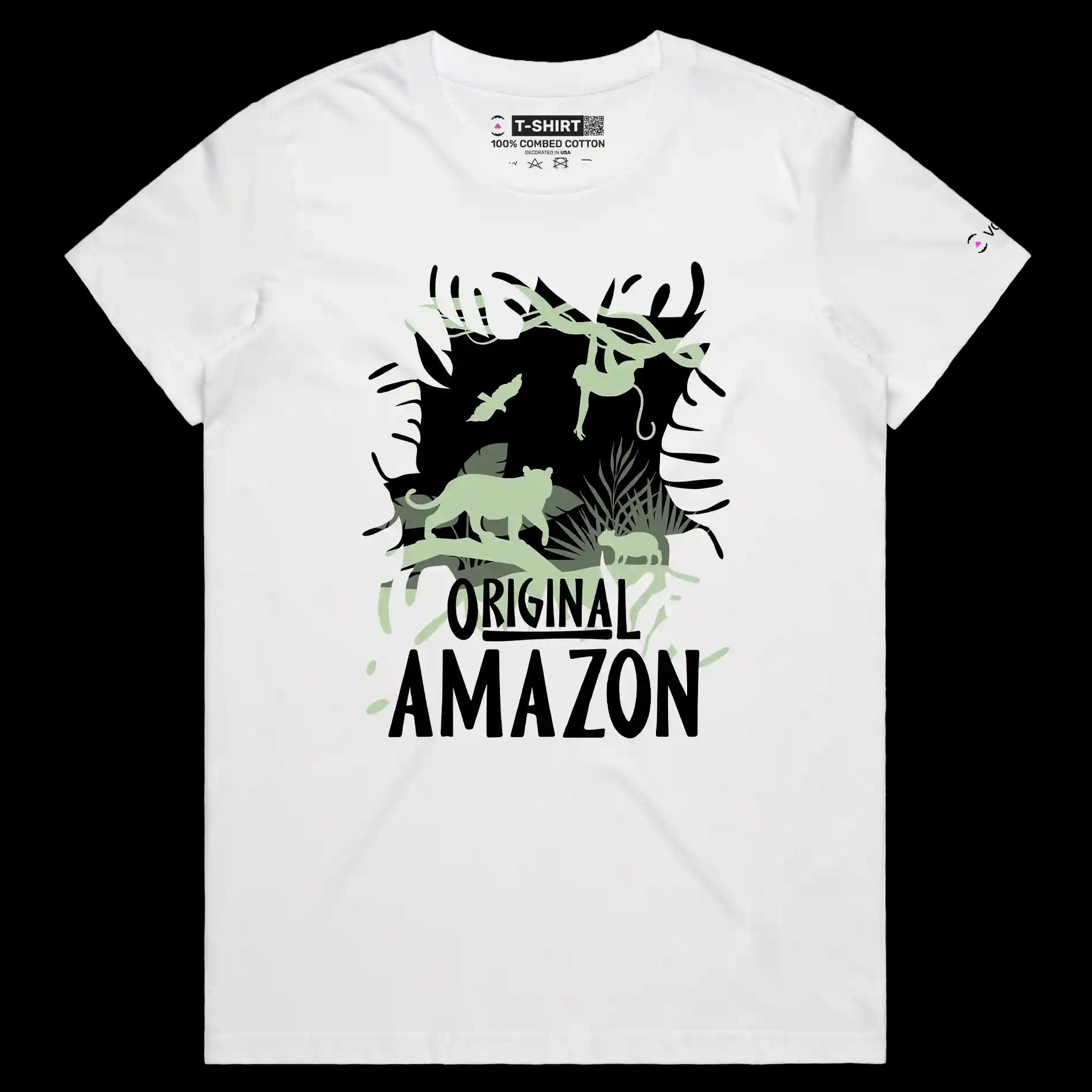 VOICEART White Female Regular Original Amazon Rainforest Animals T-Shirt Premium Quality Tarzan Movie Themed Tee with Jungle