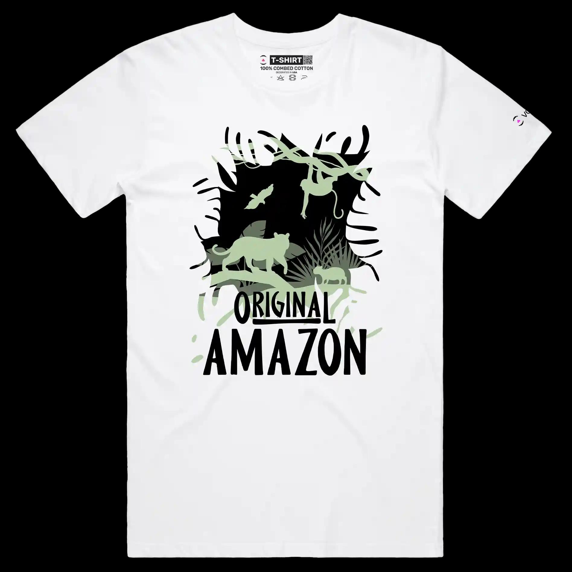 VOICEART White Male Regular Original Amazon Rainforest Animals T-Shirt Premium Quality Tarzan Movie Themed Tee with Jungle