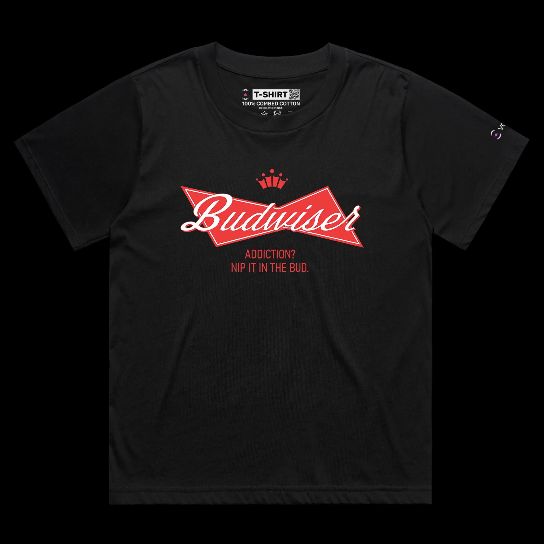 VOICEART Black Female Loose Lager Beer Wordplay T-Shirt with Premium Graphic Design Older and Wiser Alcohol Addiction Tee