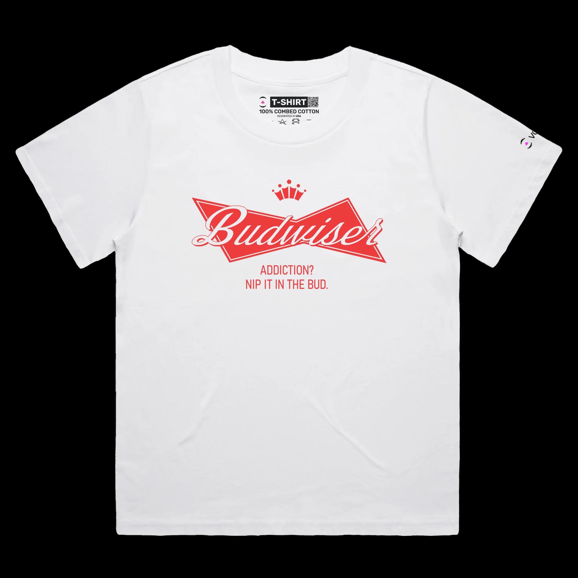 VOICEART White Female Loose Lager Beer Wordplay T-Shirt with Premium Graphic Design Older and Wiser Alcohol Addiction Tee