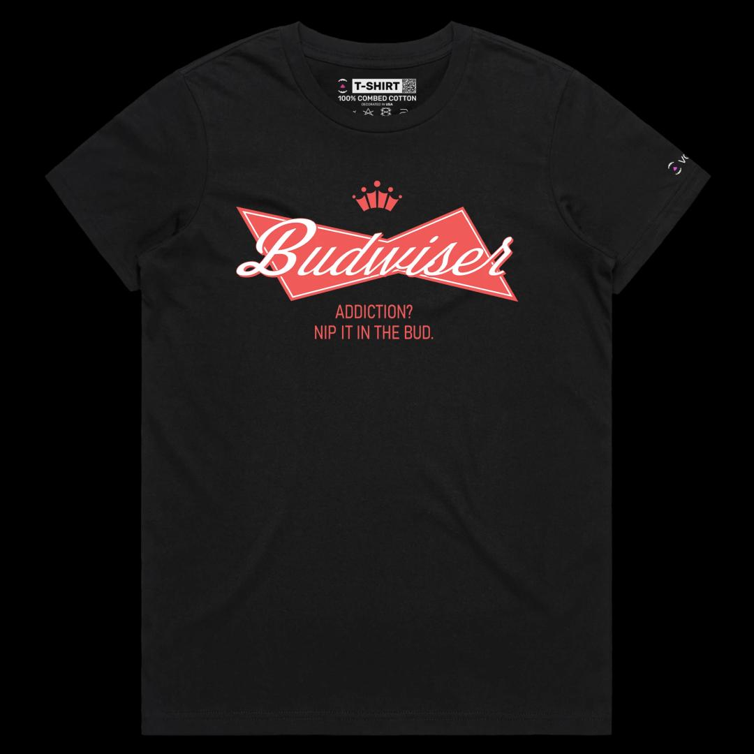 VOICEART Black Female Regular Lager Beer Wordplay T-Shirt with Premium Graphic Design Older and Wiser Alcohol Addiction Tee