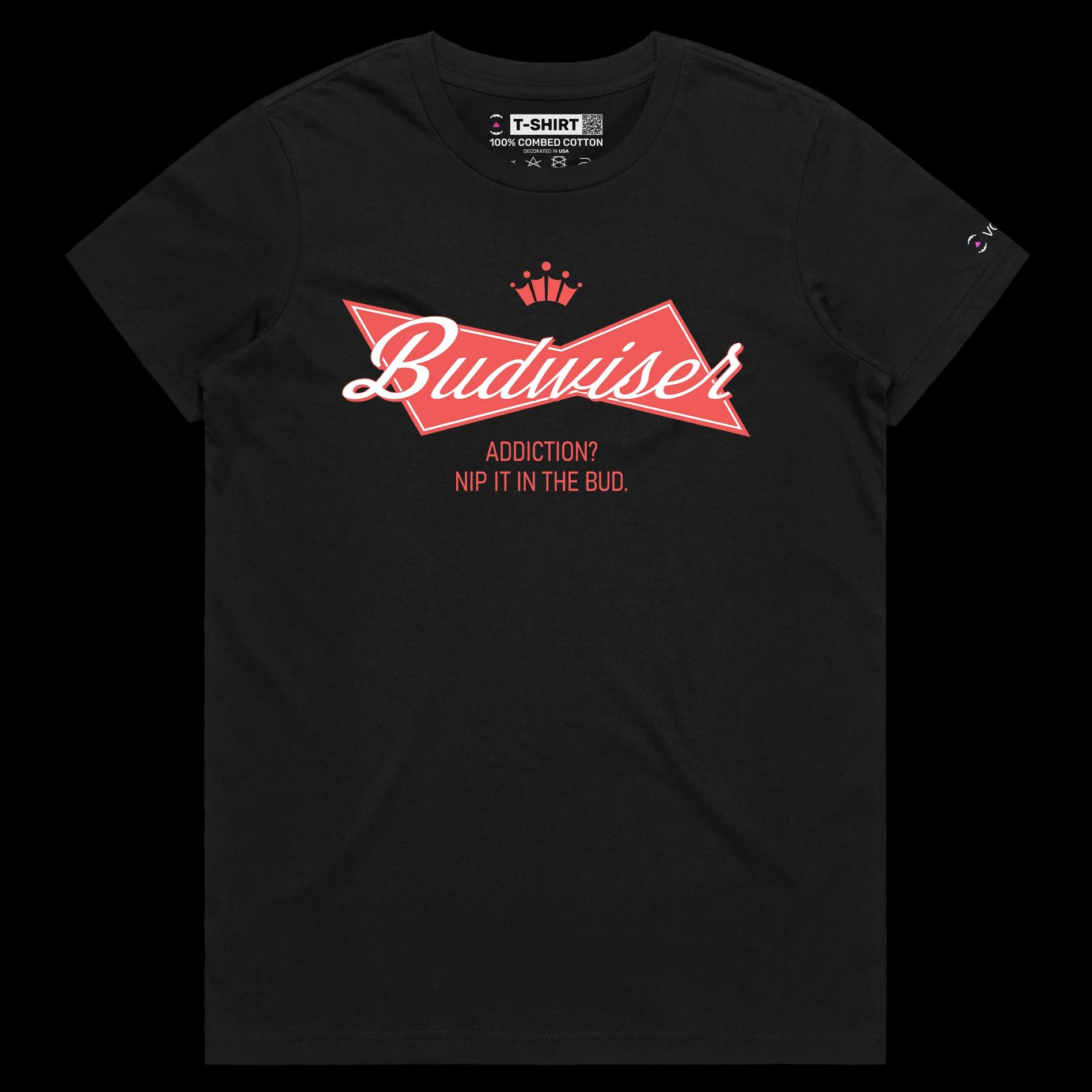 VOICEART Black Female Regular Lager Beer Wordplay T-Shirt with Premium Graphic Design Older and Wiser Alcohol Addiction Tee