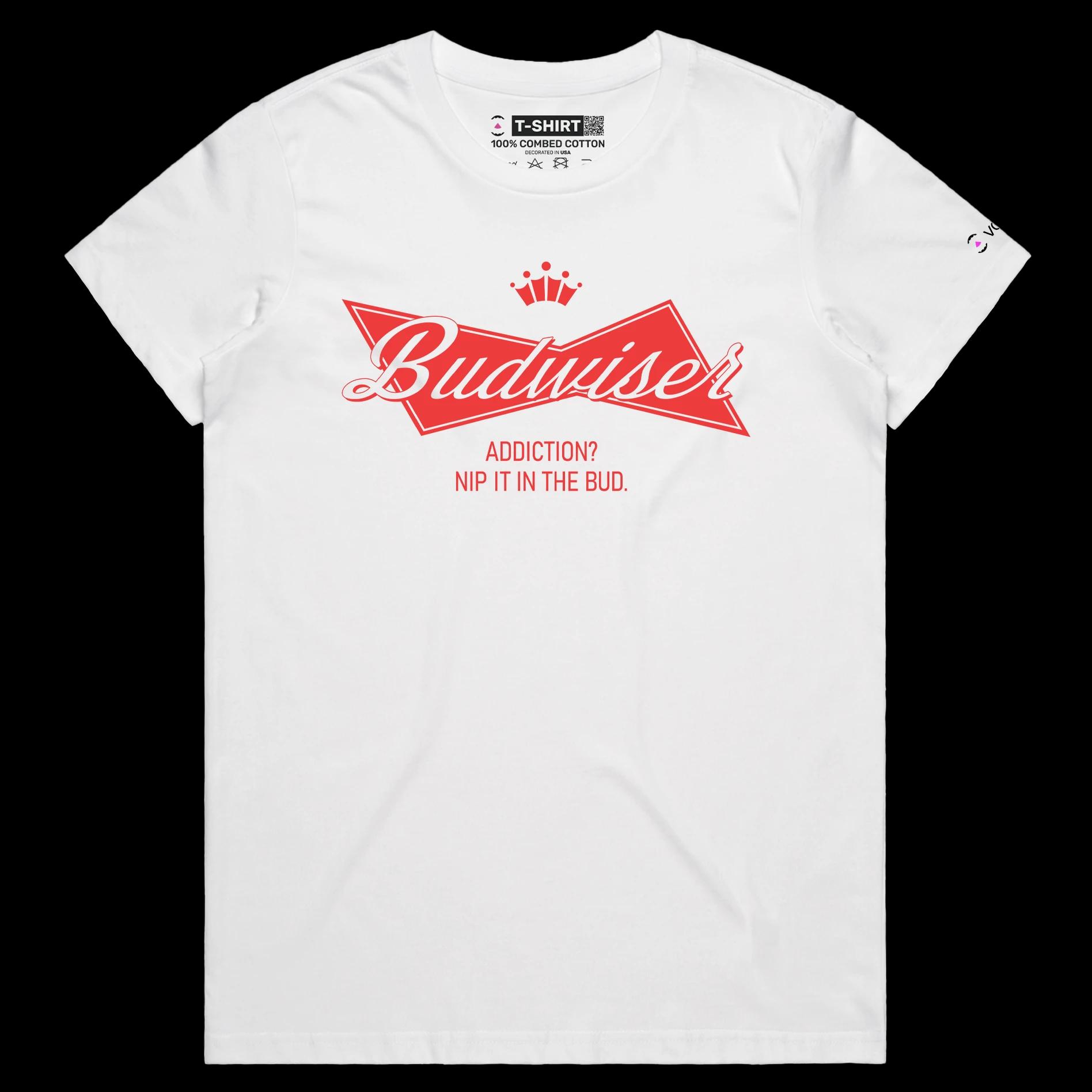 VOICEART White Female Regular Lager Beer Wordplay T-Shirt with Premium Graphic Design Older and Wiser Alcohol Addiction Tee