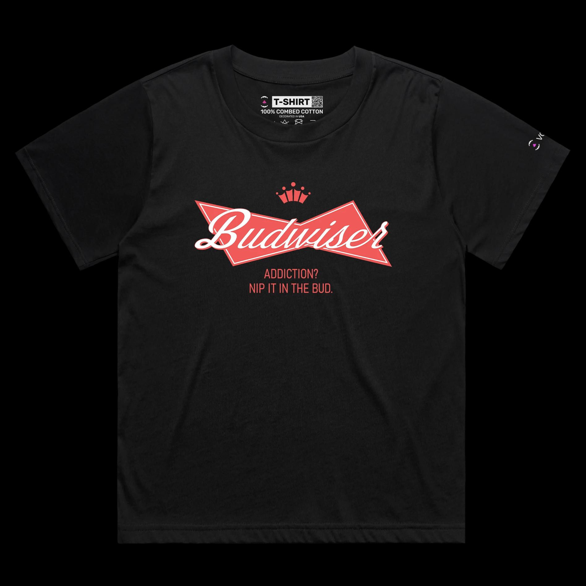 VOICEART Black Female Loose Lager Beer Wordplay T-Shirt with Premium Graphic Design Older and Wiser Alcohol Addiction Tee