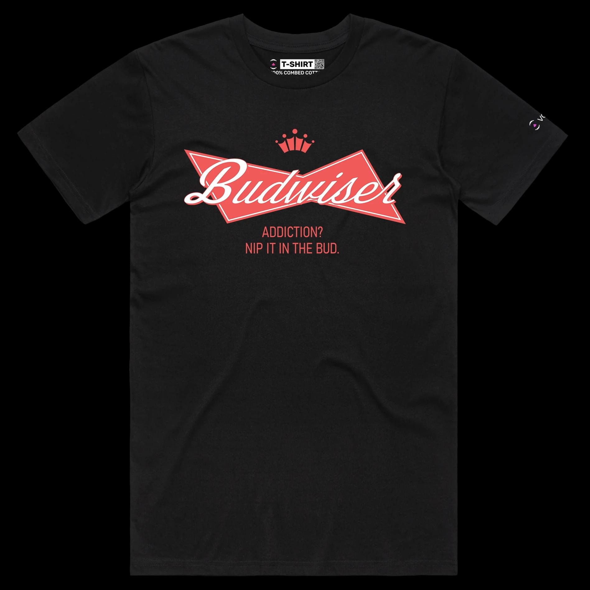 VOICEART Black Male Regular Lager Beer Wordplay T-Shirt with Premium Graphic Design Older and Wiser Alcohol Addiction Tee