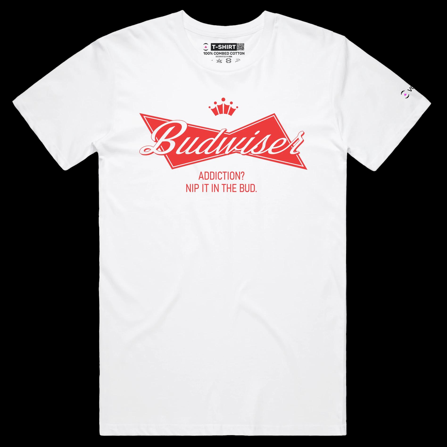 VOICEART White Male Regular Lager Beer Wordplay T-Shirt with Premium Graphic Design Older and Wiser Alcohol Addiction Tee