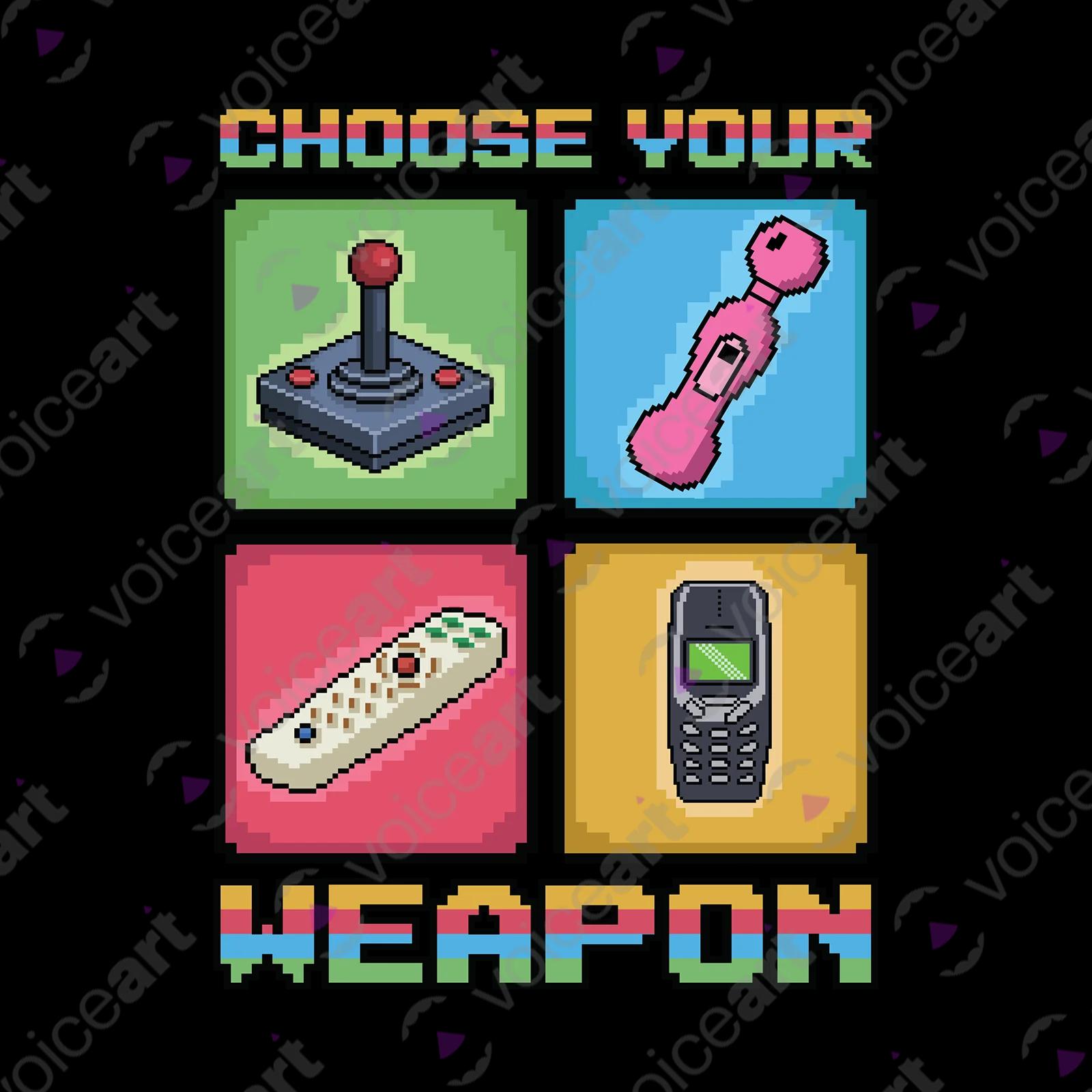 VOICEART White Watermark Choose Your Weapon for Good Vibes Funny T-shirt with Premium Tee with Vibrating Accessories