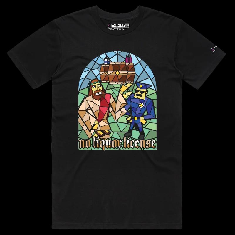 VOICEART Black Male Regular Jesus Christ No Liquor Funny Religion T-Shirt Premium Graphic Saviour Water or Wine Tee