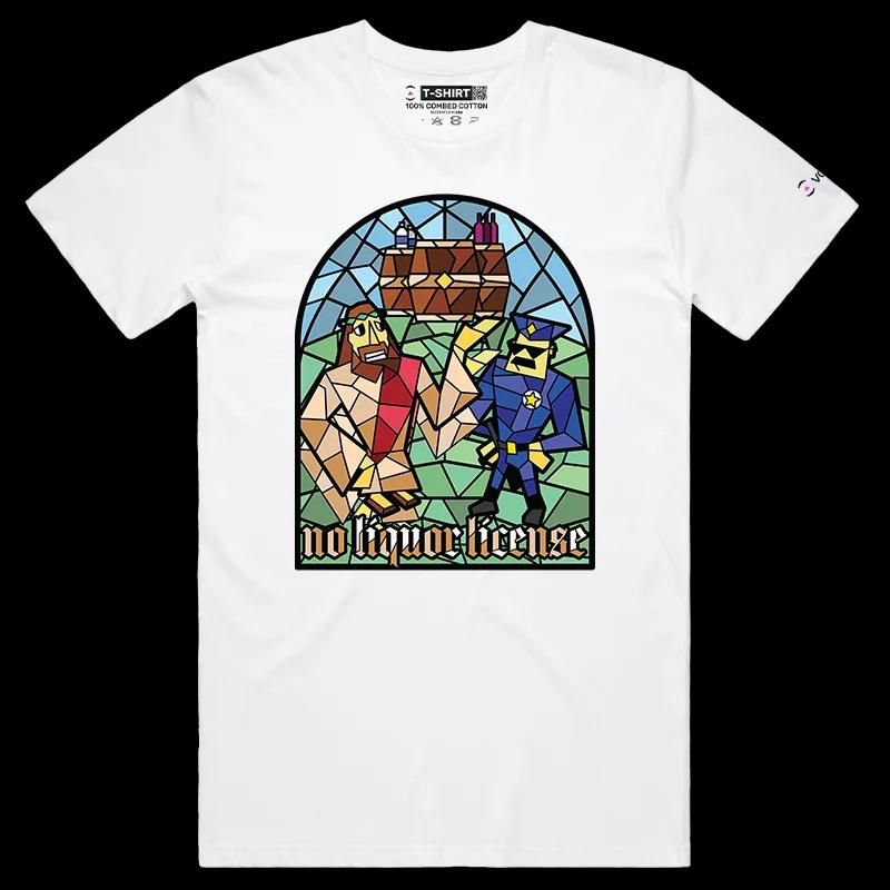 VOICEART White Male Regular Jesus Christ No Liquor Funny Religion T-Shirt Premium Graphic Saviour Water or Wine Tee