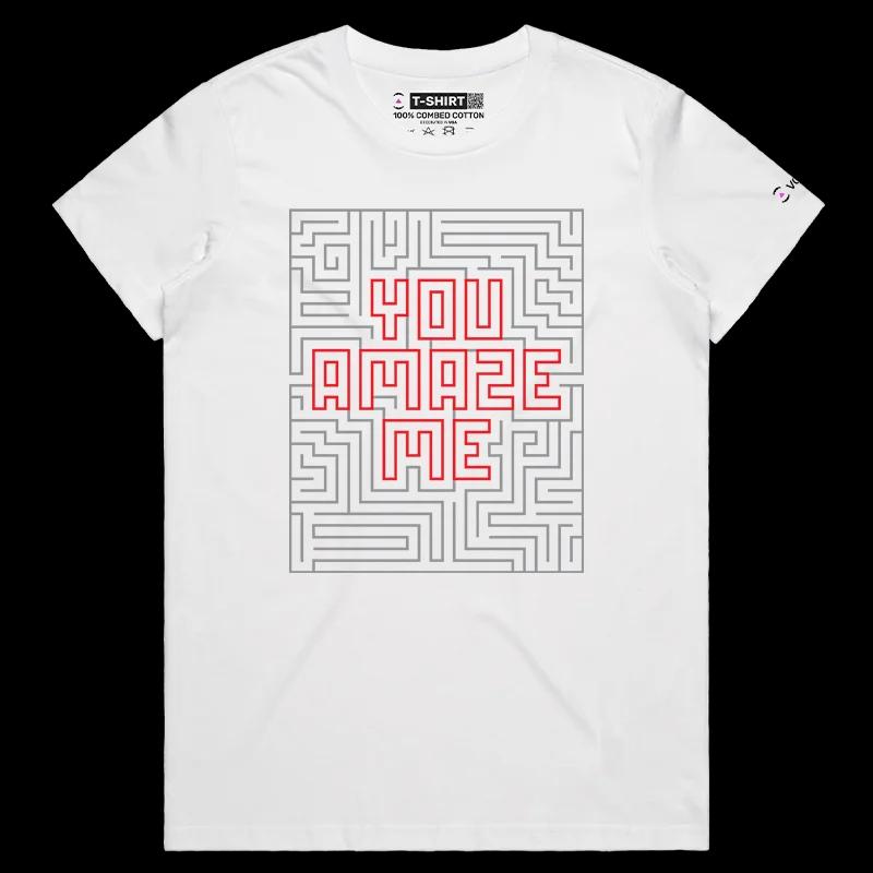VOICEART White Female Regular Labyrint Twist and Turns Funny T-shirt Premium Quality Graphic and Design Lost in the Maze Tee
