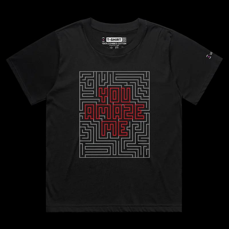 VOICEART Black Female Loose Labyrint Twist and Turns Funny T-shirt Premium Quality Graphic and Design Lost in the Maze Tee