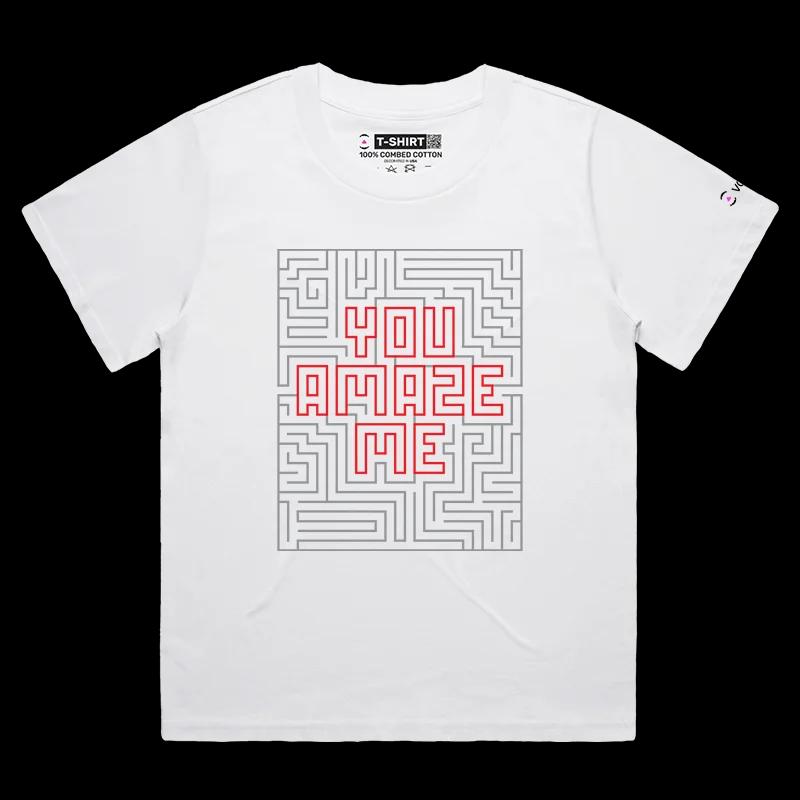 VOICEART White Female Loose Labyrint Twist and Turns Funny T-shirt Premium Quality Graphic and Design Lost in the Maze Tee