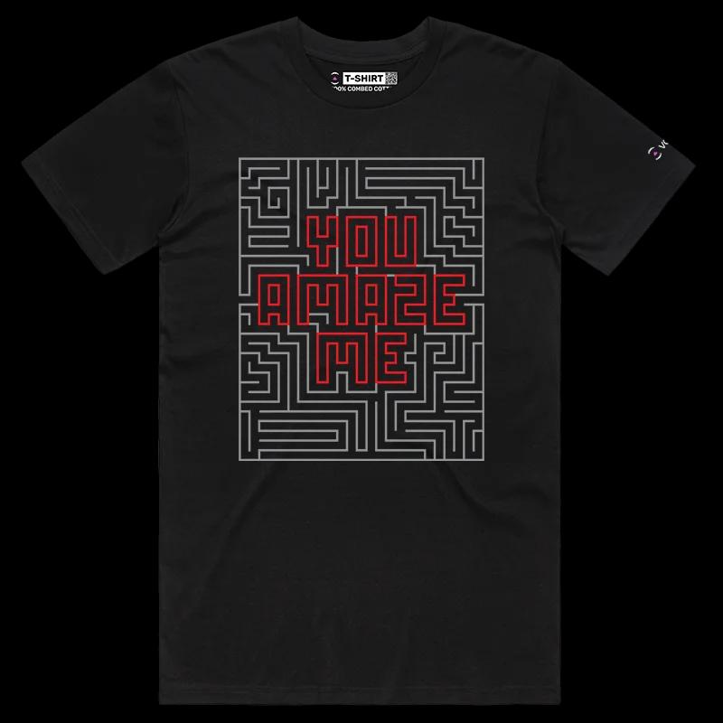 VOICEART Black Male Regular Labyrint Twist and Turns Funny T-shirt Premium Quality Graphic and Design Lost in the Maze Tee
