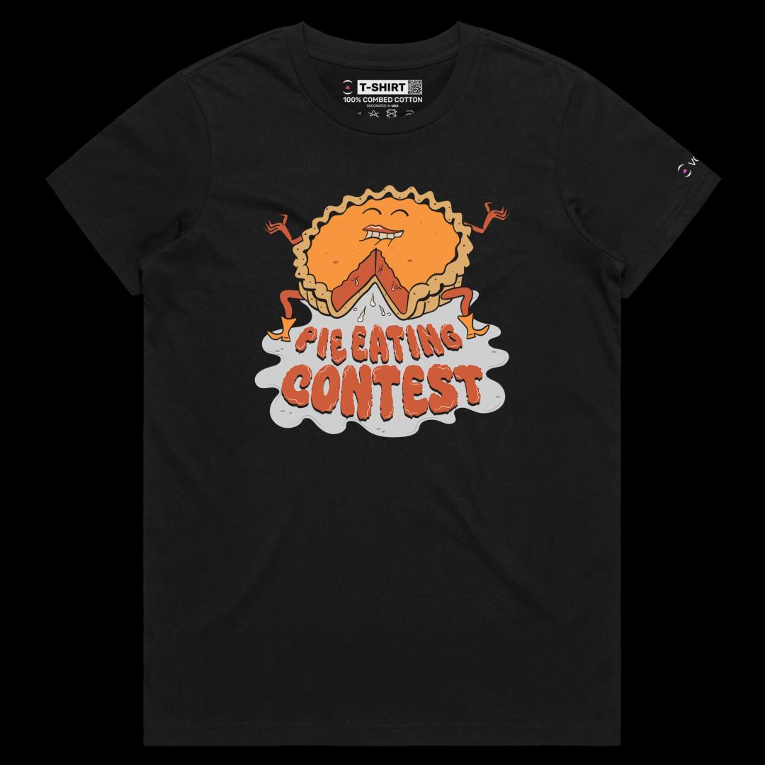 VOICEART Black Female Regular Sexy Pie Eating Funny T-Shirt for Couples Premium Graphic Pumpkin Pie Tee Halloween Pumpkin Pie