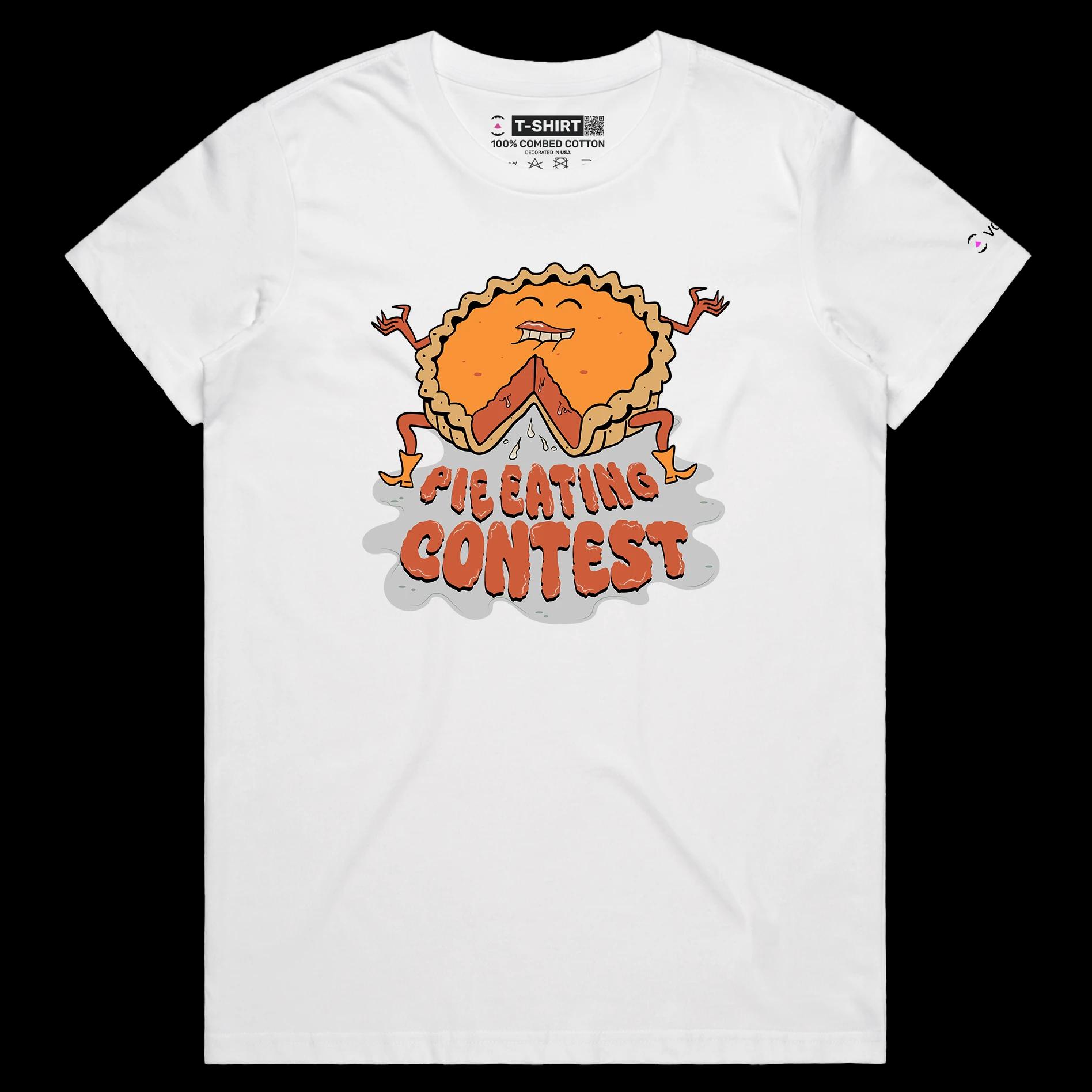 VOICEART White Female Regular Sexy Pie Eating Funny T-Shirt for Couples Premium Graphic Pumpkin Pie Tee Halloween Pumpkin Pie