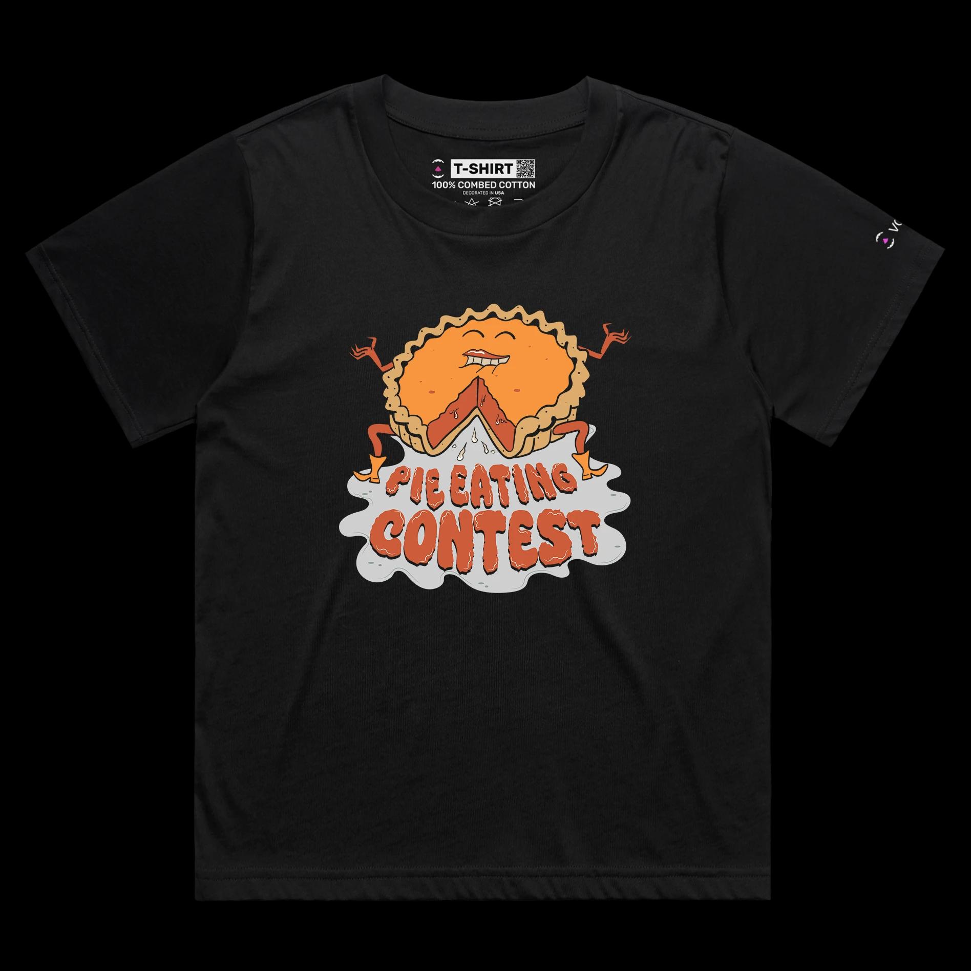 VOICEART Black Female Loose Sexy Pie Eating Funny T-Shirt for Couples Premium Graphic Pumpkin Pie Tee Halloween Pumpkin Pie