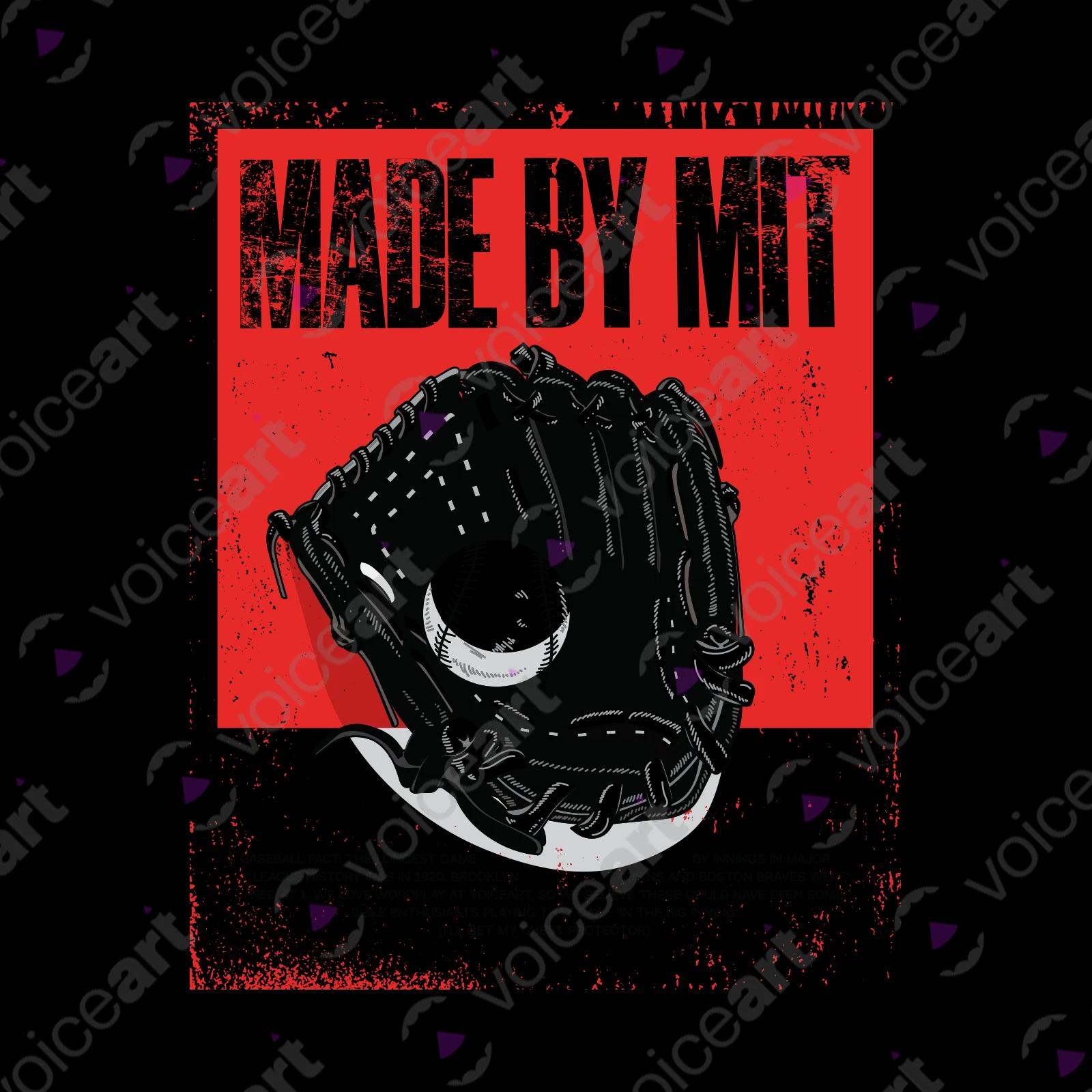 VOICEART White Watermark Baseball MIT Sports T-Shirt Premium Graphic Design Mitt Glove Wordplay Tee for Baseball Fans