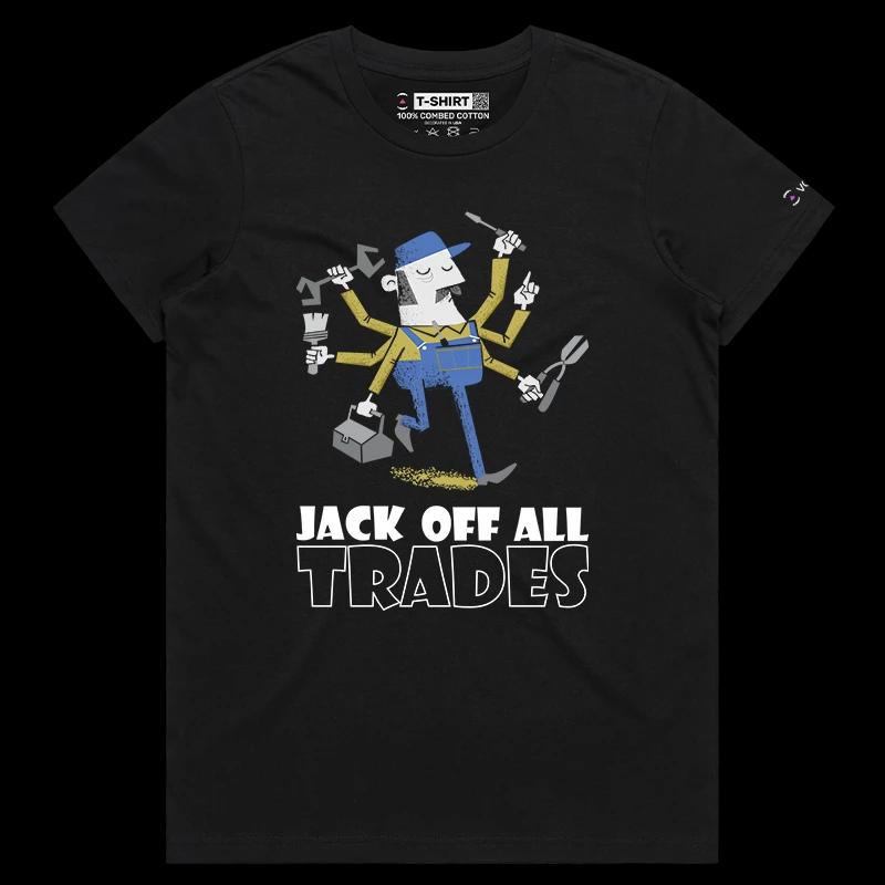 VOICEART Black Female Regular Handyman with Various Tools Funny Graphic T-Shirt Premium Design Jack of All Trades Tee Adults