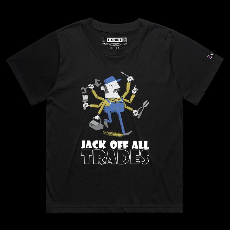 VOICEART Black Female Loose Handyman with Various Tools Funny Graphic T-Shirt Premium Design Jack of All Trades Tee Adults