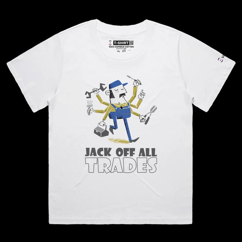 VOICEART White Female Loose Handyman with Various Tools Funny Graphic T-Shirt Premium Design Jack of All Trades Tee Adults