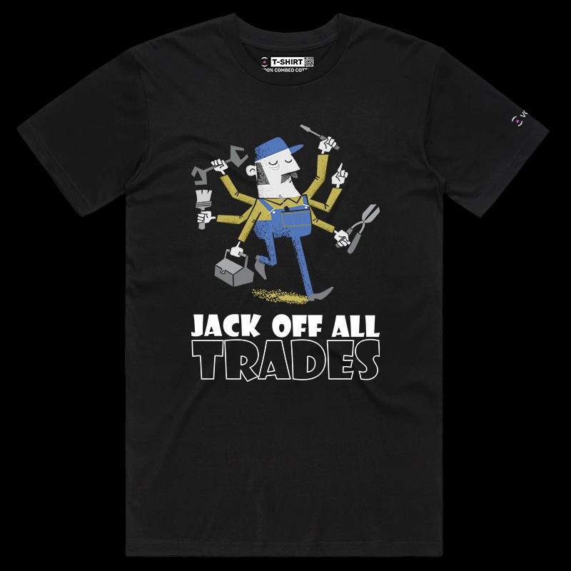 VOICEART Black Male Regular Handyman with Various Tools Funny Graphic T-Shirt Premium Design Jack of All Trades Tee Adults