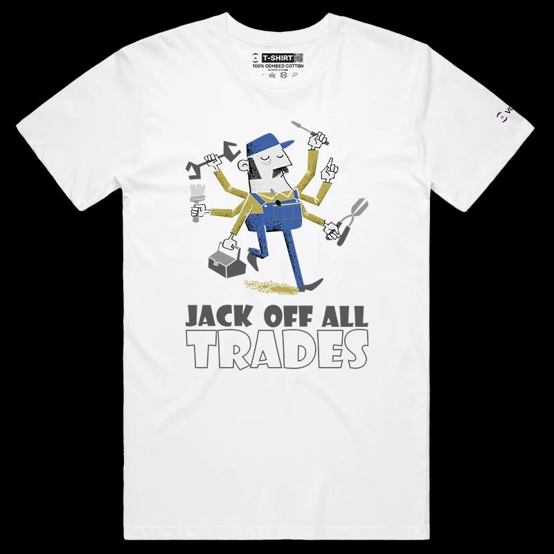 VOICEART White Male Regular Handyman with Various Tools Funny Graphic T-Shirt Premium Design Jack of All Trades Tee Adults
