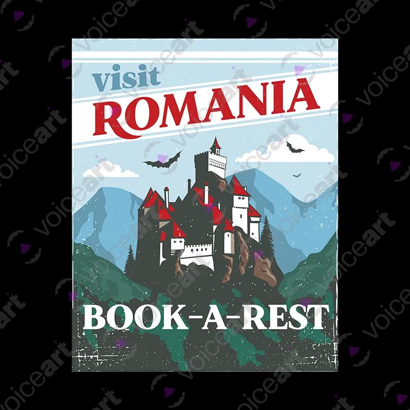 VOICEART Black Watermark Transylvanian Medieval Castle Graphic T-Shirt Premium Design Book a Rest in Draculas Home Tee