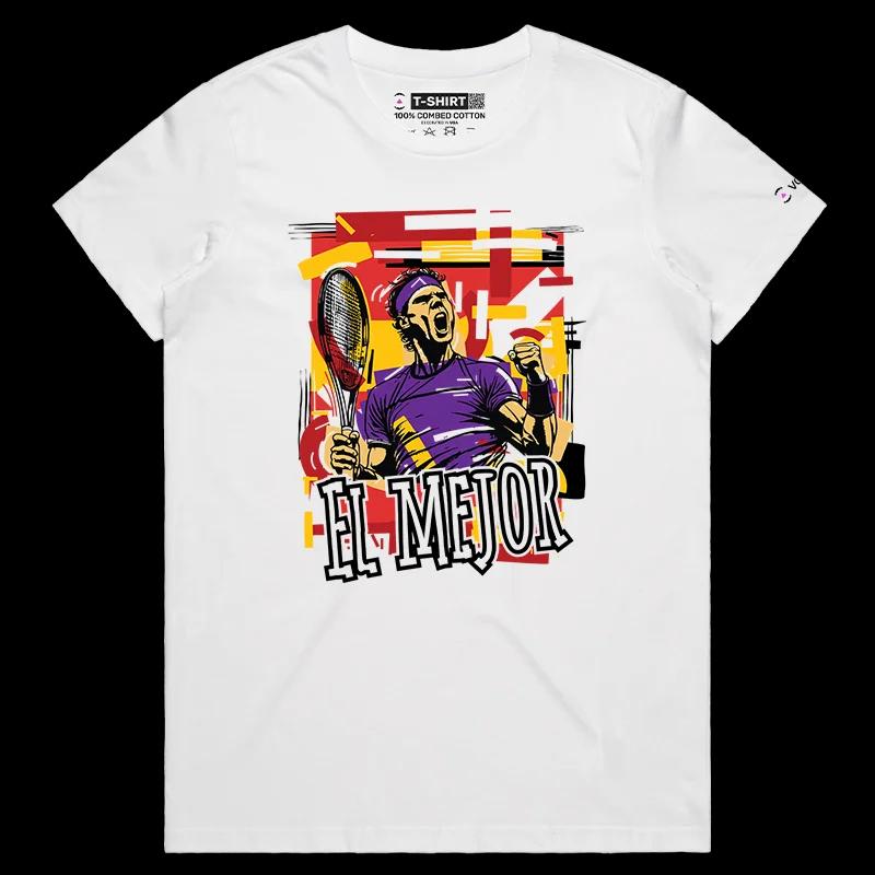 VOICEART White Female Regular Nadal El Mejor Sports Graphic T-Shirt Premium Spanish Tennis Superstar and Olympic Champion Tee