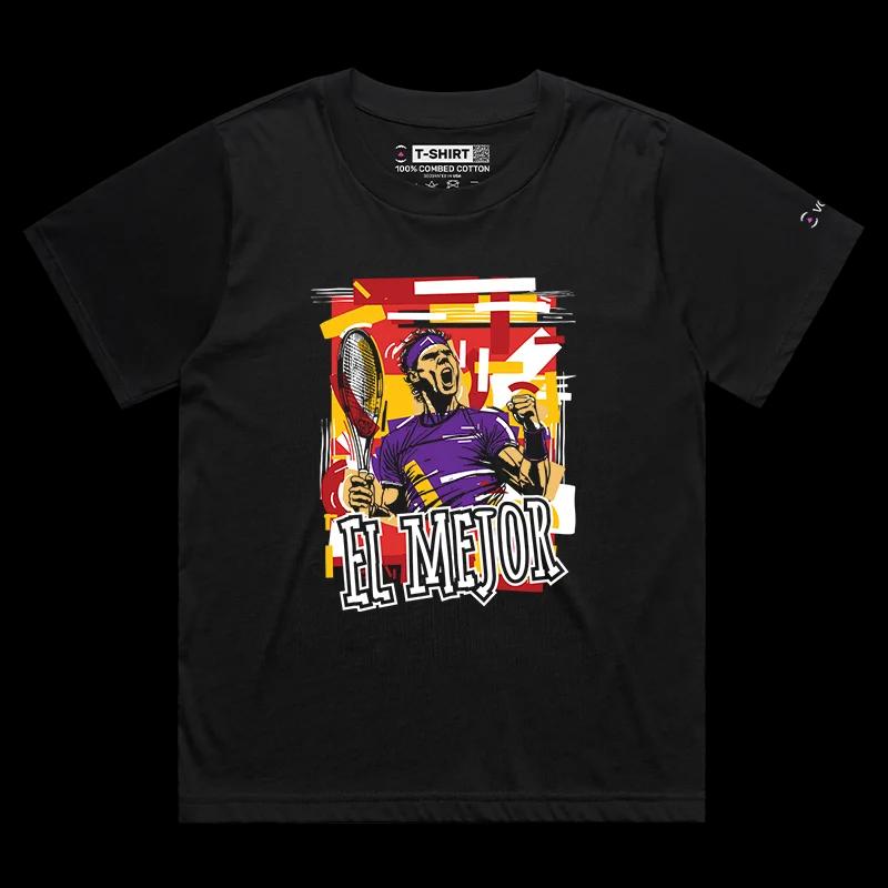 VOICEART Black Female Loose Nadal El Mejor Sports Graphic T-Shirt Premium Spanish Tennis Superstar and Olympic Champion Tee