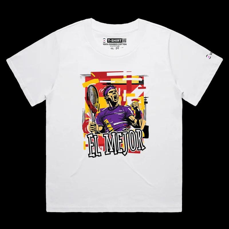VOICEART White Female Loose Nadal El Mejor Sports Graphic T-Shirt Premium Spanish Tennis Superstar and Olympic Champion Tee
