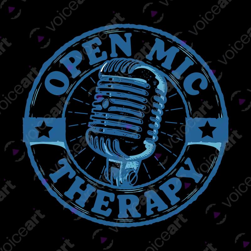 VOICEART White Watermark Open Mic Therapy Funny T-Shirt with Premium Quality Graphic Comedy Improv Tee with Play Words