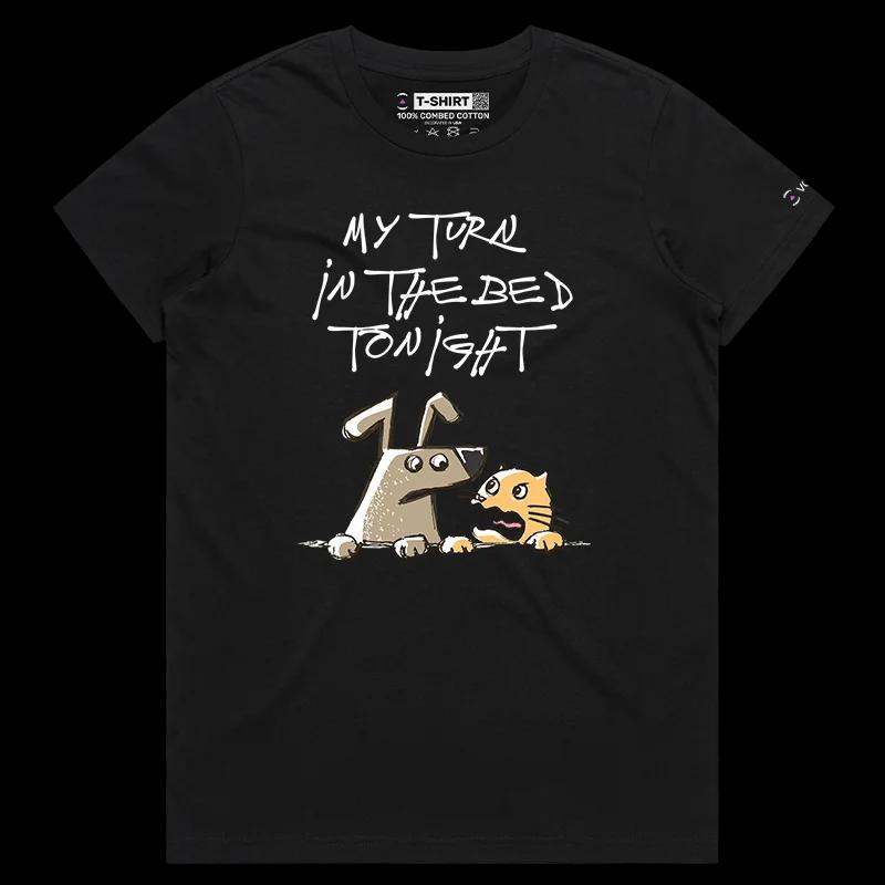 VOICEART Black Female Regular Dog and Cat Arguing Funny Animals Shirt Premium Quality Graphic Furry Friends Tee Pet Owners