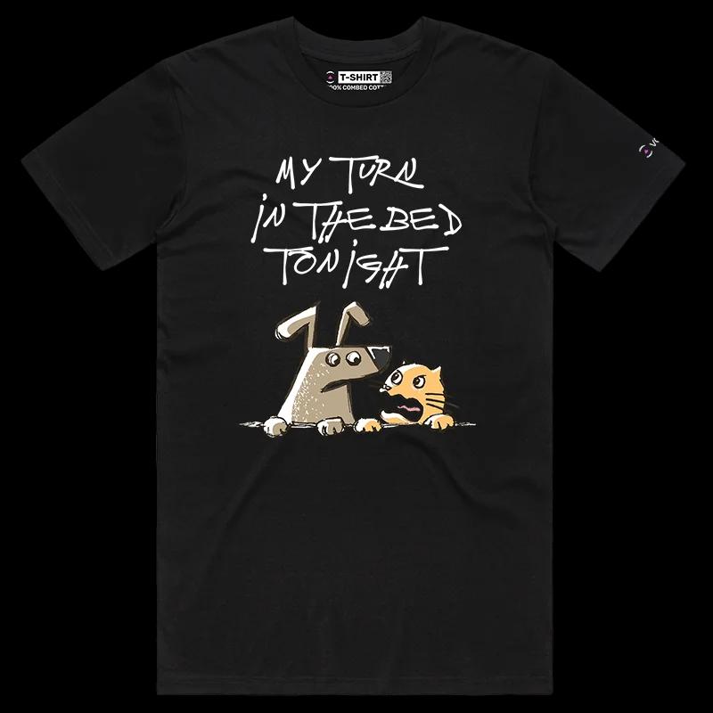 VOICEART Black Male Regular Dog and Cat Arguing Funny Animals Shirt Premium Quality Graphic Furry Friends Tee Pet Owners