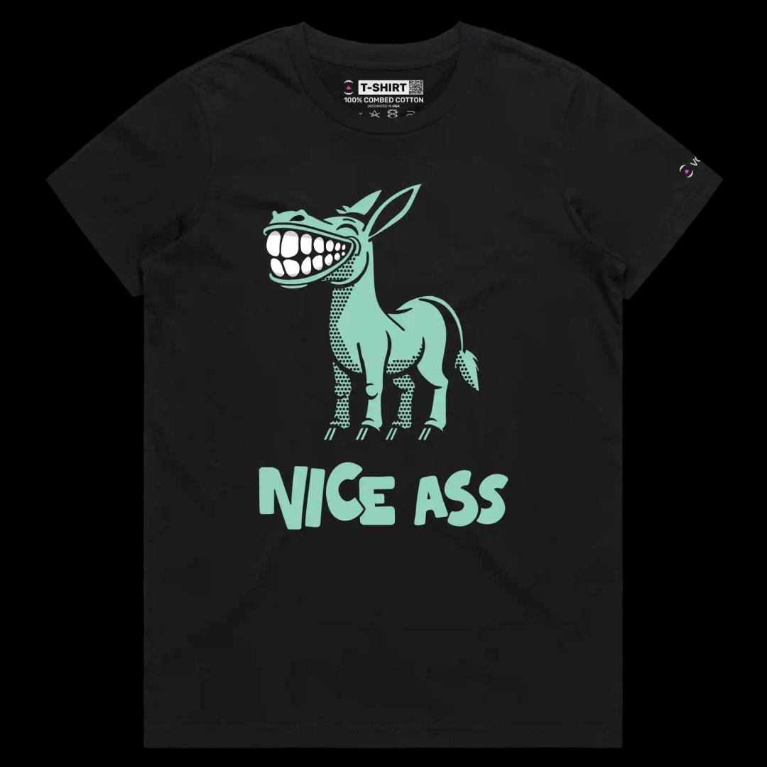 VOICEART Black Female Regular Funny Donkey Animals T-shirt with Premium Quality Graphic Design Workhorse Wordplay Tee