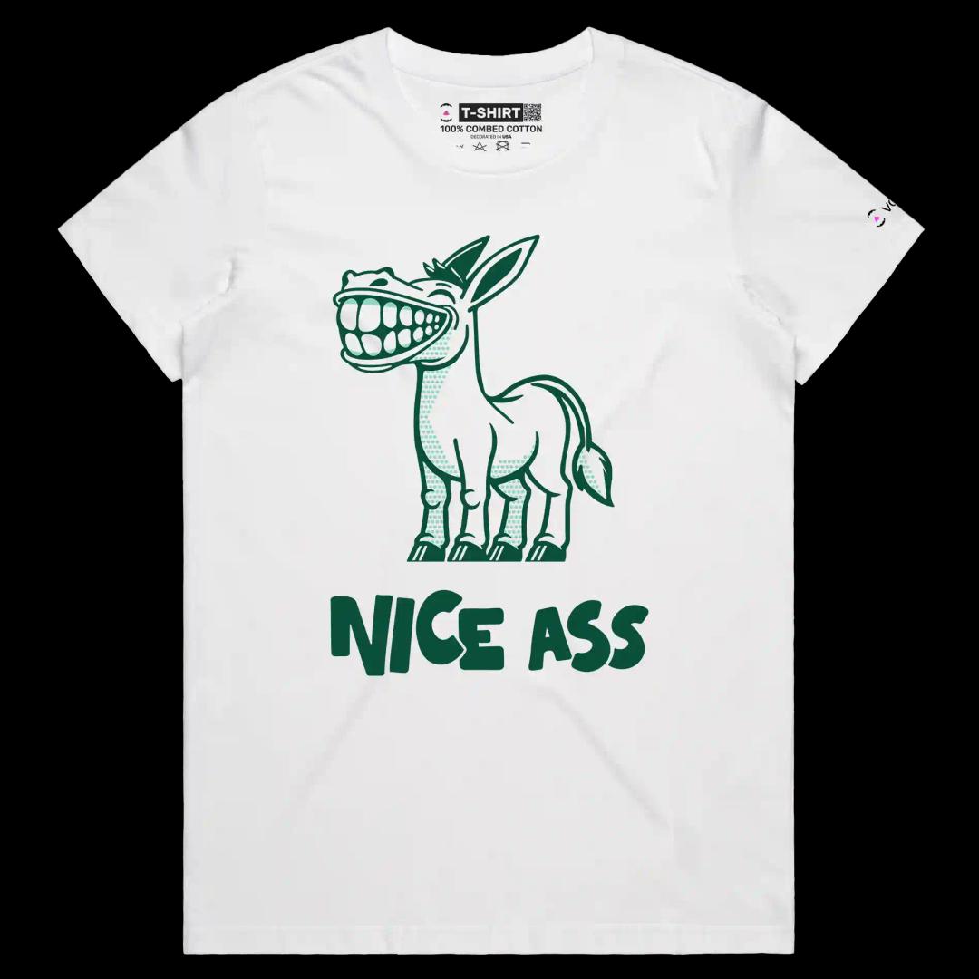 VOICEART White Female Regular Funny Donkey Animals T-shirt with Premium Quality Graphic Design Workhorse Wordplay Tee