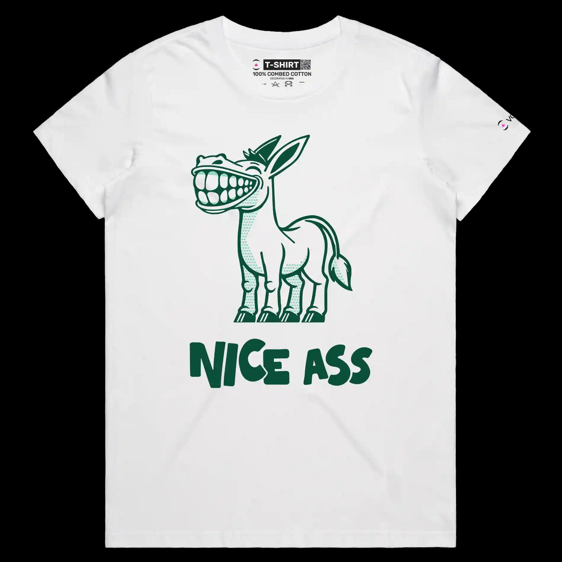 VOICEART White Female Regular Funny Donkey Animals T-shirt with Premium Quality Graphic Design Workhorse Wordplay Tee